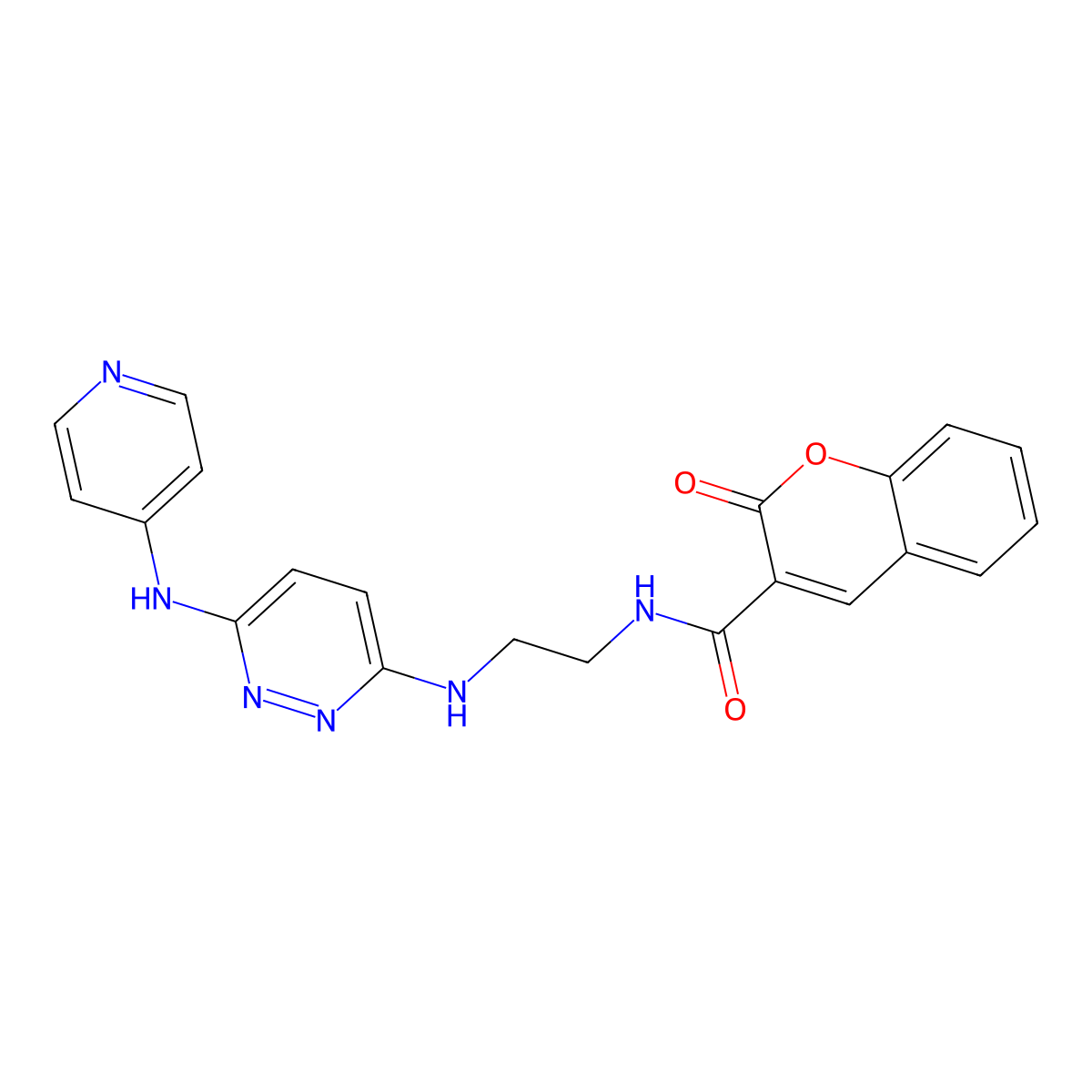 2-oxo-N-(2-((6-(pyridin-4-ylamino)pyridazin-3-yl)amino)ethyl)-2H-chromene-3-carboxamide molecular structure, CAS 1021250-41-8