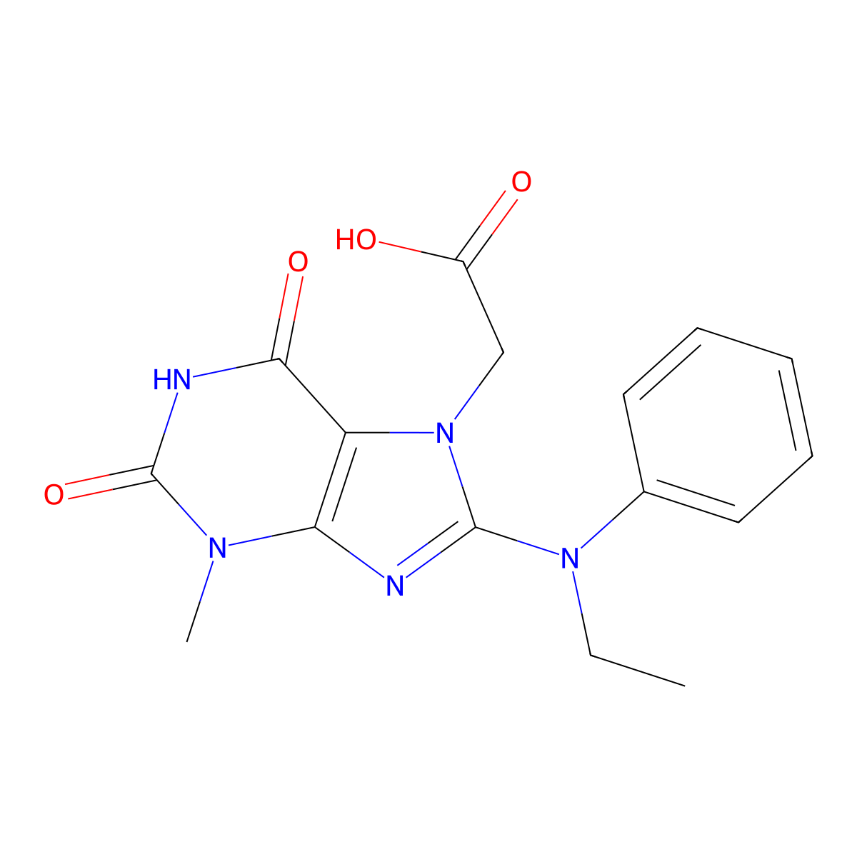 2-(8-(ethyl(phenyl)amino)-3-methyl-2,6-dioxo-2,3-dihydro-1H-purin-7(6H)-yl)acetic acid molecular structure, CAS 1021250-43-0