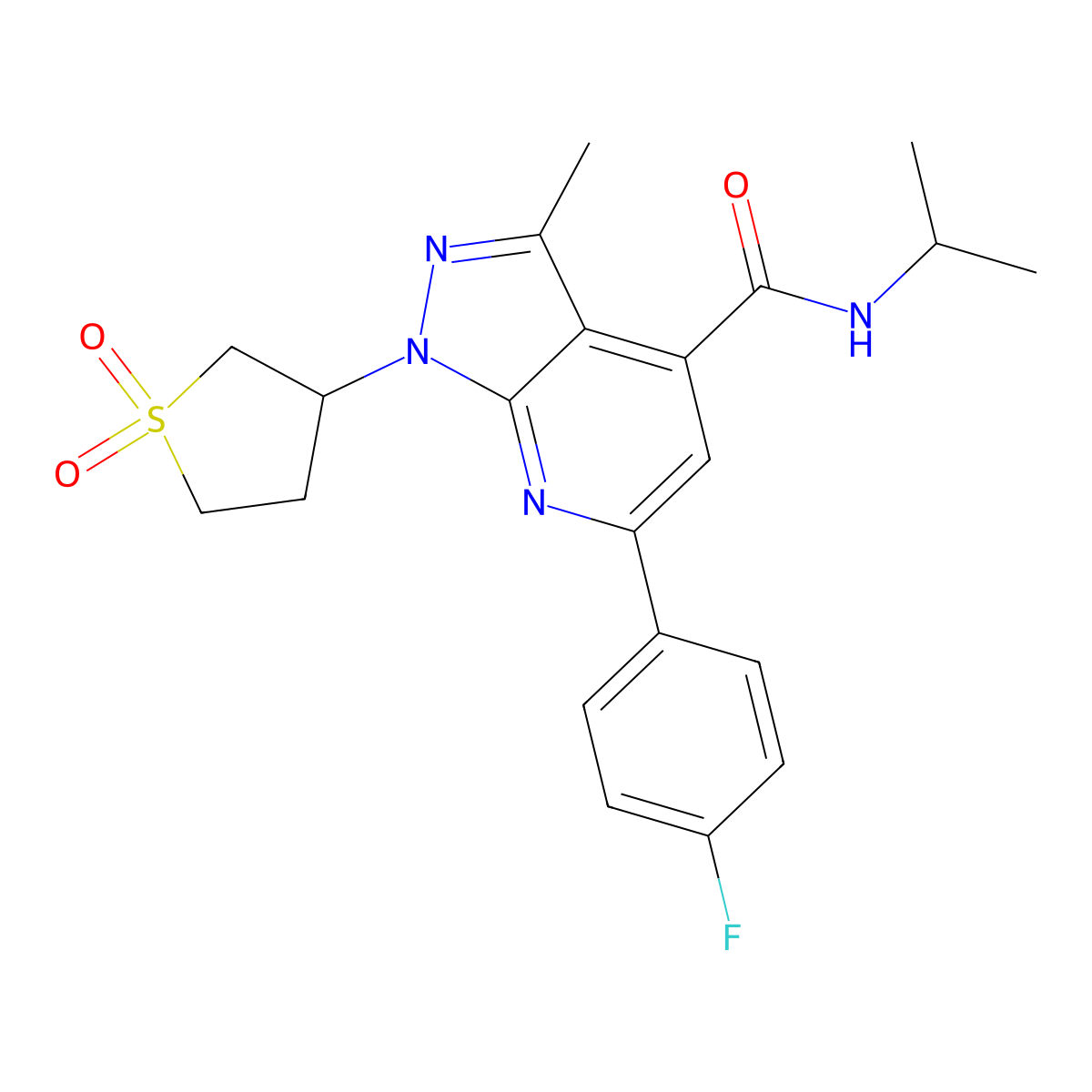 1-(1,1-dioxidotetrahydrothiophen-3-yl)-6-(4-fluorophenyl)-N-isopropyl-3-methyl-1H-pyrazolo[3,4-b]pyridine-4-carboxamide molecular structure, CAS 1021250-44-1