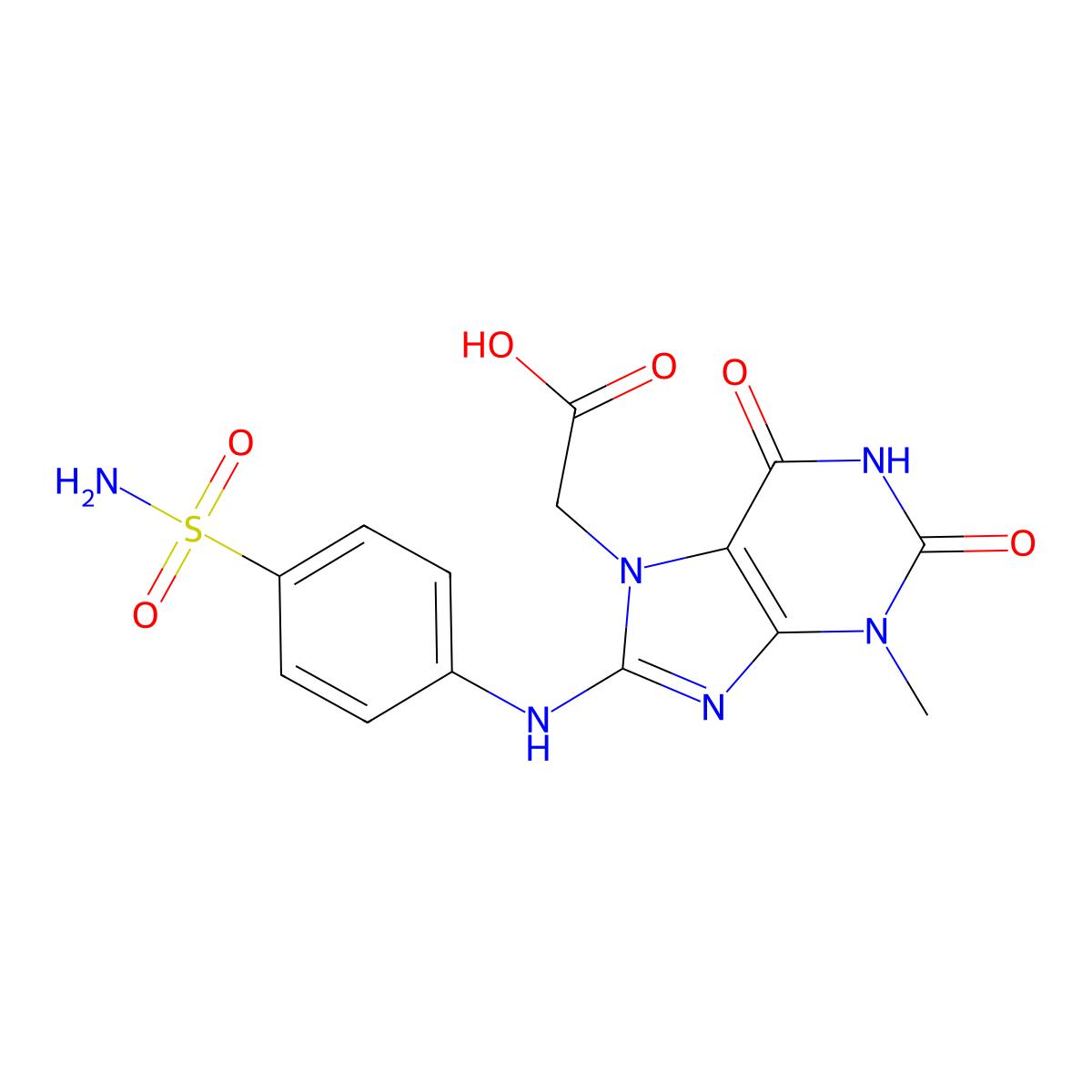 2-{3-methyl-2,6-dioxo-8-[(4-sulfamoylphenyl)amino]-2,3,6,7-tetrahydro-1H-purin-7-yl}acetic acid molecular structure, CAS 1021250-46-3