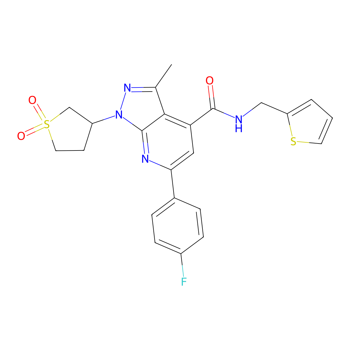 1-(1,1-dioxidotetrahydrothiophen-3-yl)-6-(4-fluorophenyl)-3-methyl-N-(thiophen-2-ylmethyl)-1H-pyrazolo[3,4-b]pyridine-4-carboxamide molecular structure, CAS 1021250-53-2