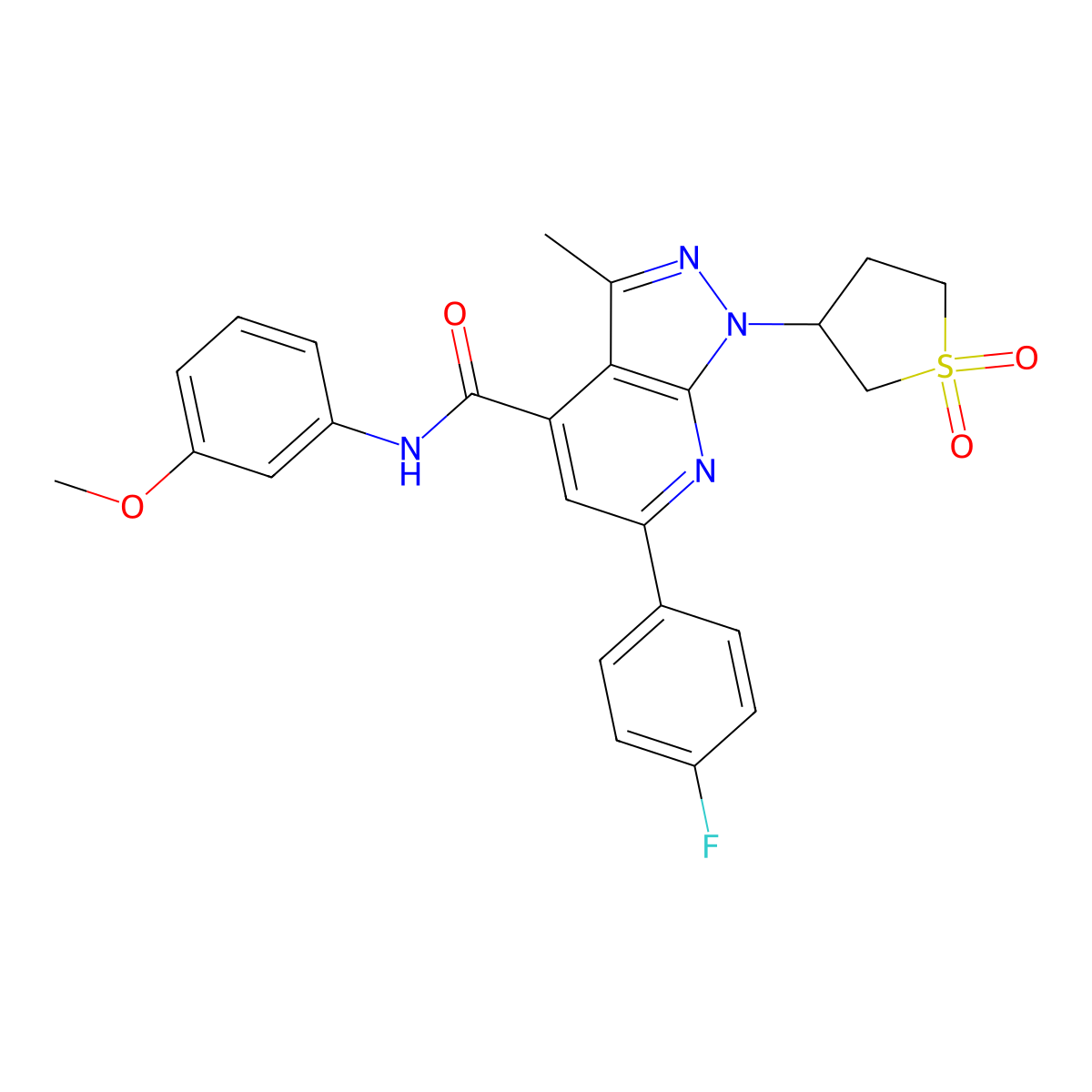 1-(1,1-dioxidotetrahydrothiophen-3-yl)-6-(4-fluorophenyl)-N-(3-methoxyphenyl)-3-methyl-1H-pyrazolo[3,4-b]pyridine-4-carboxamide molecular structure, CAS 1021250-56-5