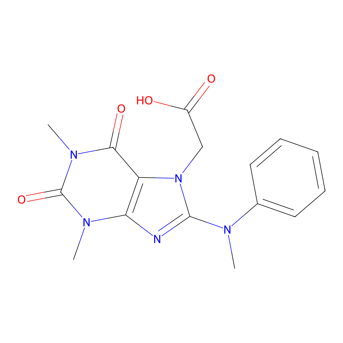 2-(1,3-dimethyl-8-(methyl(phenyl)amino)-2,6-dioxo-2,3-dihydro-1H-purin-7(6H)-yl)acetic acid molecular structure, CAS 1021250-57-6