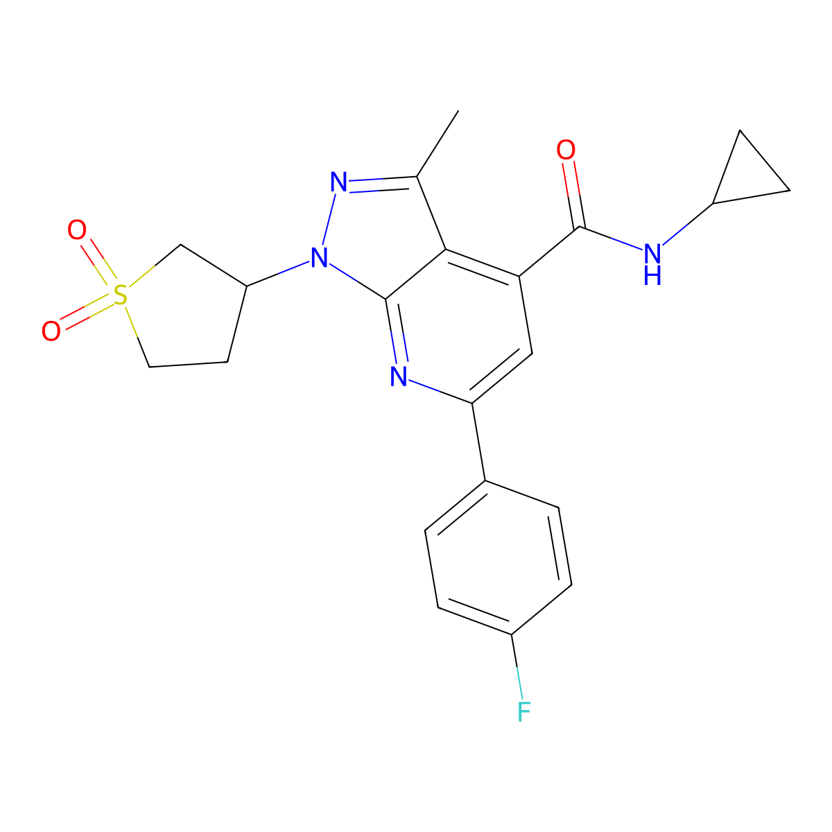 N-cyclopropyl-1-(1,1-dioxidotetrahydrothiophen-3-yl)-6-(4-fluorophenyl)-3-methyl-1H-pyrazolo[3,4-b]pyridine-4-carboxamide molecular structure, CAS 1021250-59-8
