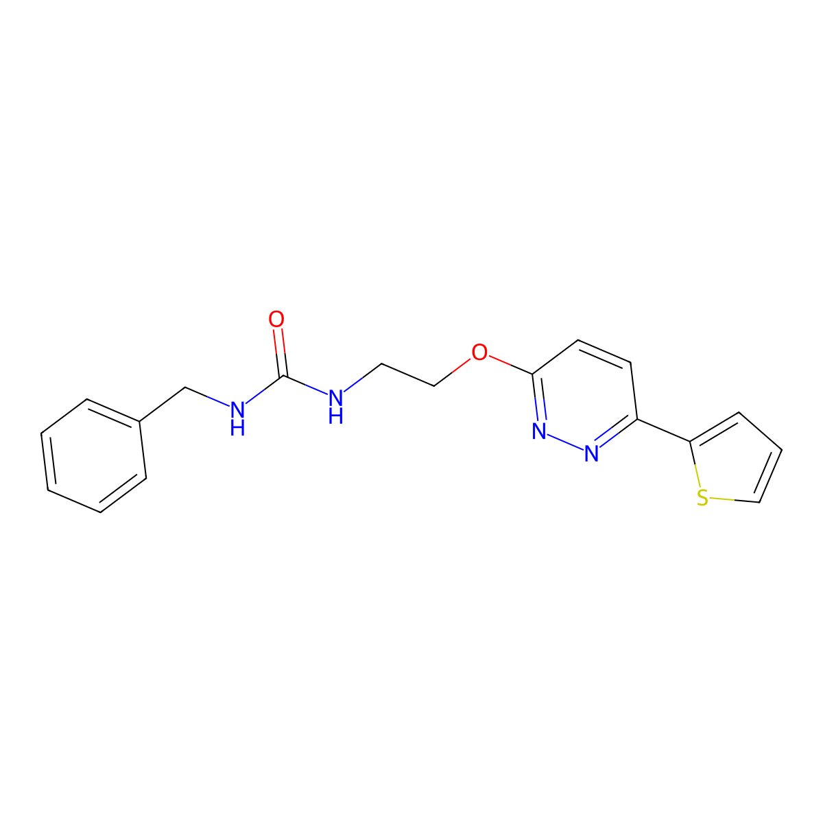 1-Benzyl-3-(2-{[6-(thiophen-2-yl)pyridazin-3-yl]oxy}ethyl)urea molecular structure, CAS 1021250-62-3