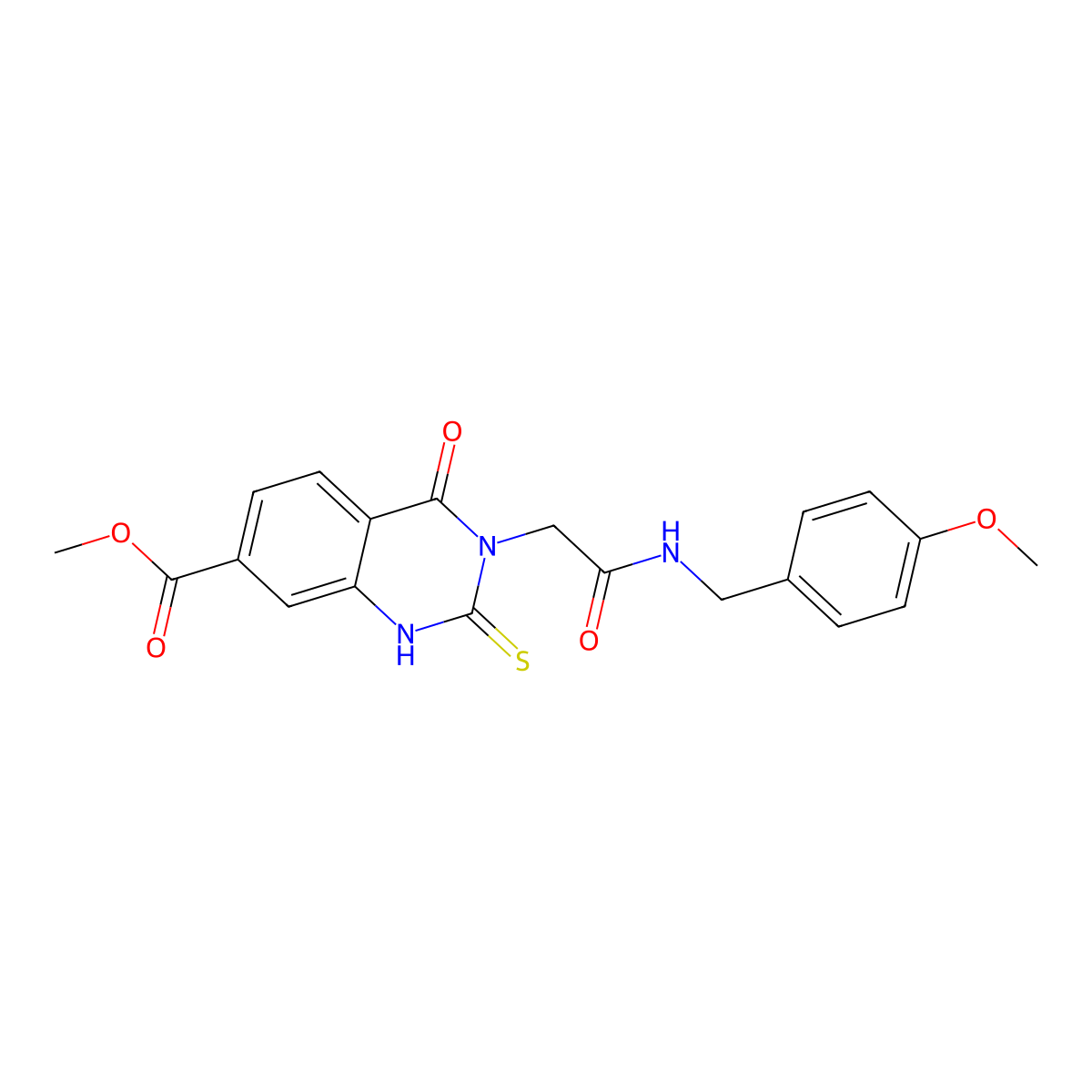Methyl 3-({[(4-methoxyphenyl)methyl]carbamoyl}methyl)-4-oxo-2-sulfanylidene-1,2,3,4-tetrahydroquinazoline-7-carboxylate molecular structure, CAS 1021250-71-4