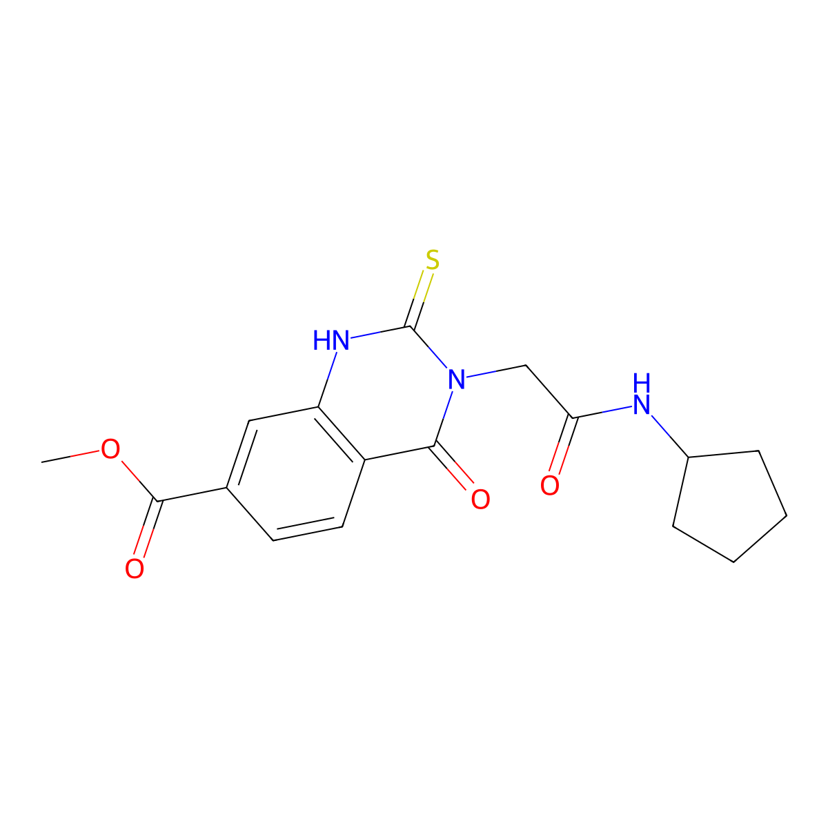 Methyl 3-[(cyclopentylcarbamoyl)methyl]-4-oxo-2-sulfanylidene-1,2,3,4-tetrahydroquinazoline-7-carboxylate molecular structure, CAS 1021250-75-8
