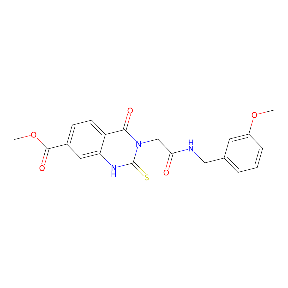 Methyl 3-({[(3-methoxyphenyl)methyl]carbamoyl}methyl)-4-oxo-2-sulfanylidene-1,2,3,4-tetrahydroquinazoline-7-carboxylate molecular structure, CAS 1021250-77-0