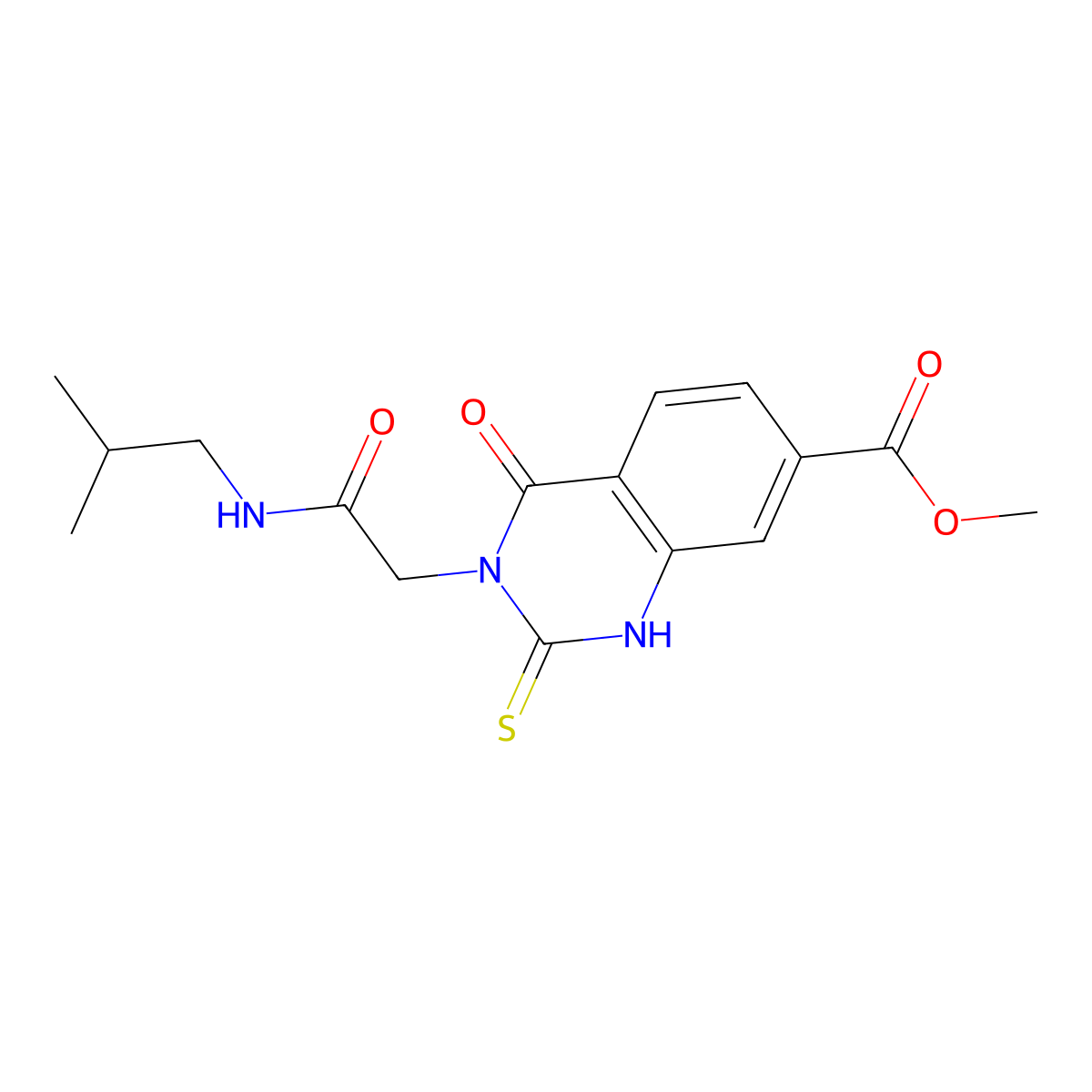Methyl 3-{[(2-methylpropyl)carbamoyl]methyl}-4-oxo-2-sulfanylidene-1,2,3,4-tetrahydroquinazoline-7-carboxylate molecular structure, CAS 1021250-79-2