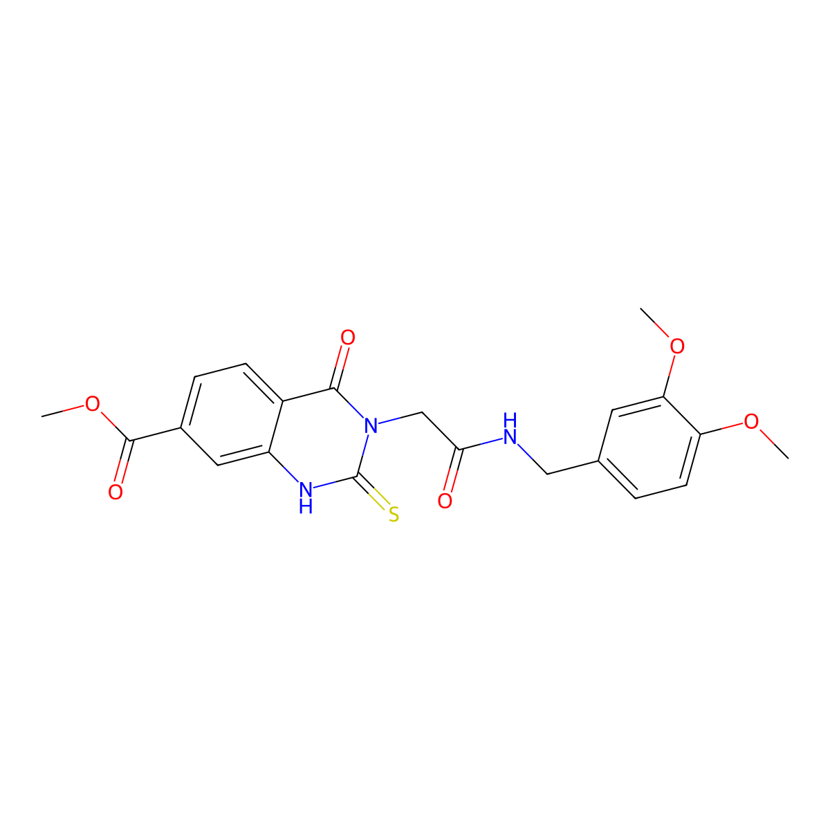 Methyl 3-({[(3,4-dimethoxyphenyl)methyl]carbamoyl}methyl)-4-oxo-2-sulfanylidene-1,2,3,4-tetrahydroquinazoline-7-carboxylate molecular structure, CAS 1021250-81-6