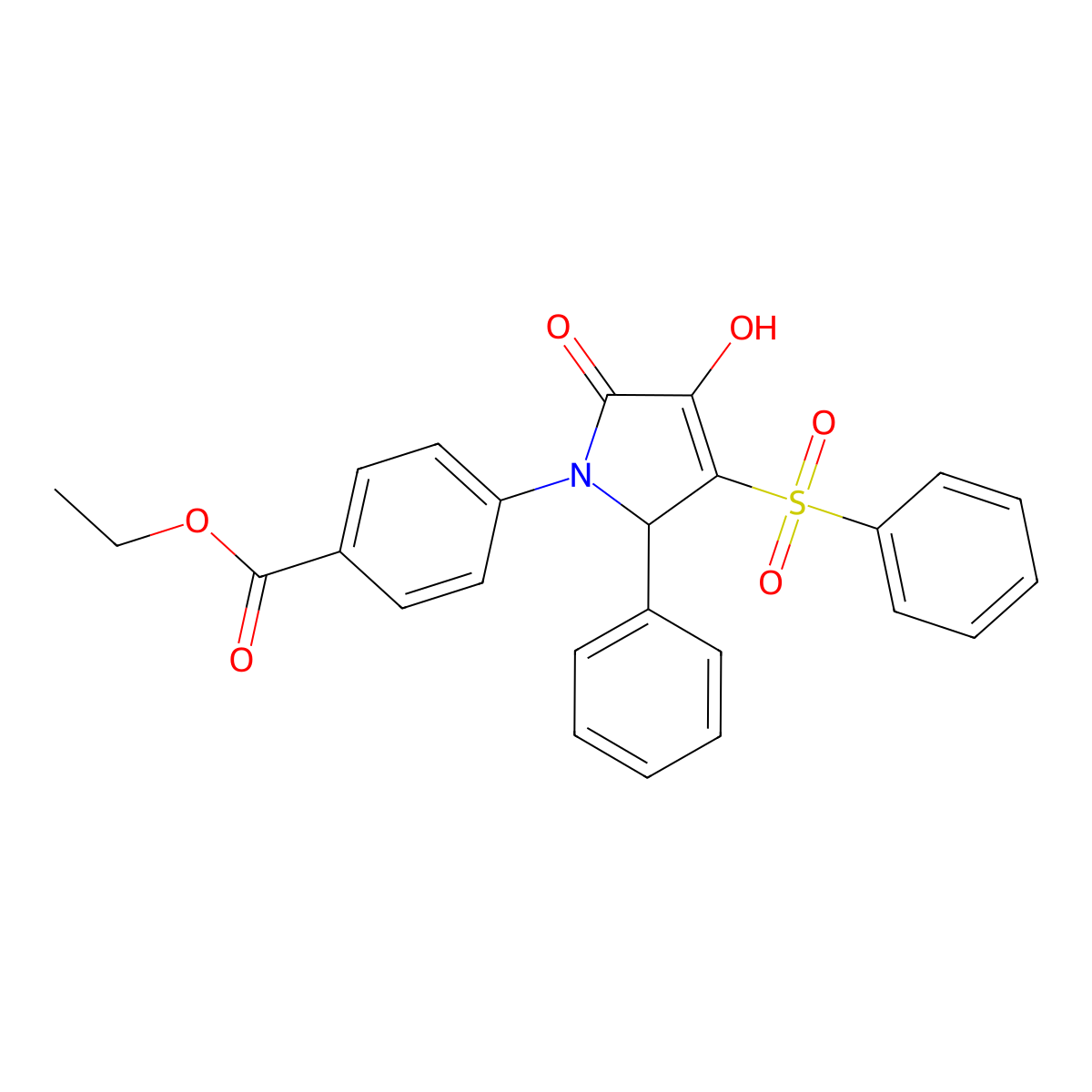 ethyl 4-(3-hydroxy-2-oxo-5-phenyl-4-(phenylsulfonyl)-2,5-dihydro-1H-pyrrol-1-yl)benzoate molecular structure, CAS 1021250-82-7