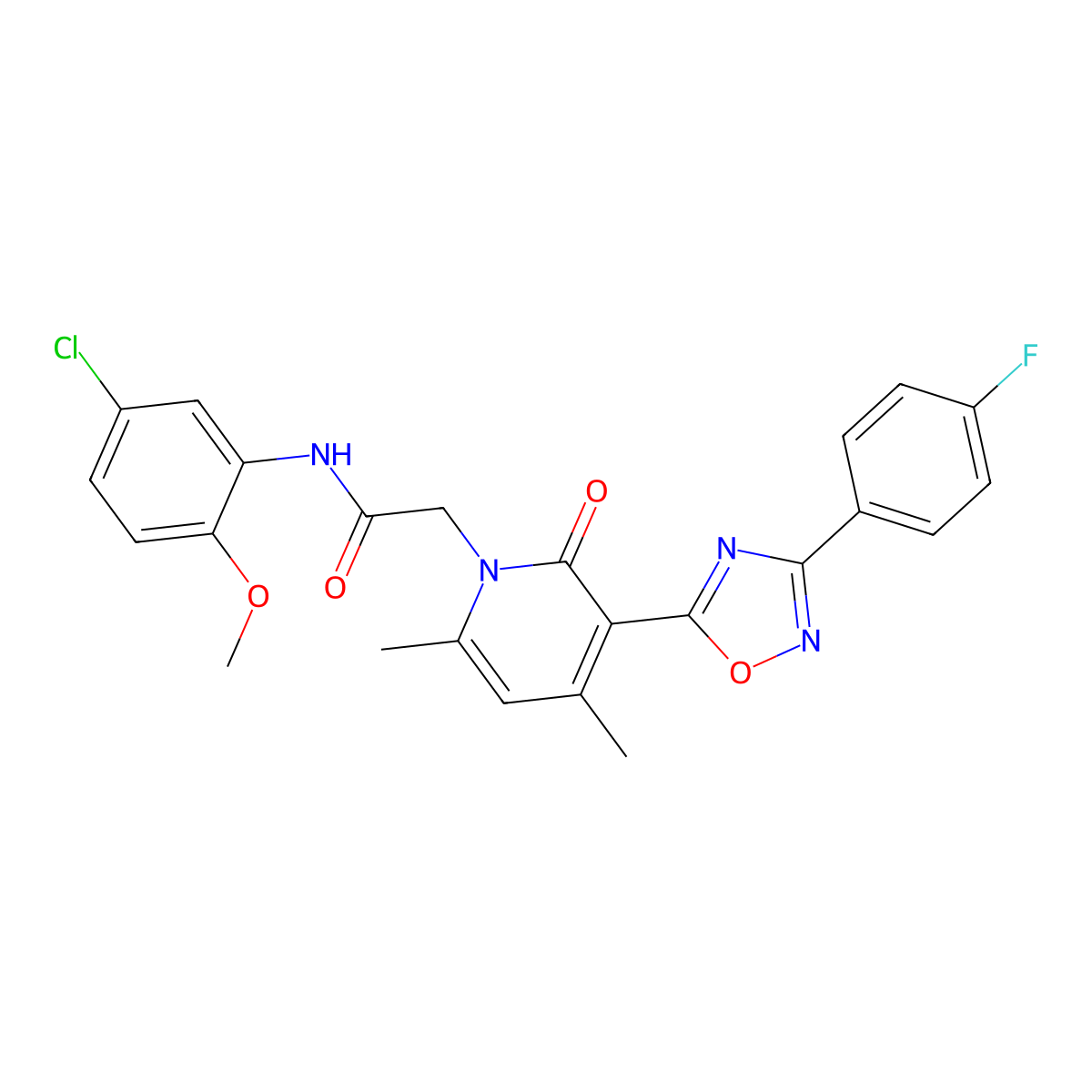 N-(5-chloro-2-methoxyphenyl)-2-(3-(3-(4-fluorophenyl)-1,2,4-oxadiazol-5-yl)-4,6-dimethyl-2-oxopyridin-1(2H)-yl)acetamide molecular structure, CAS 1021250-88-3