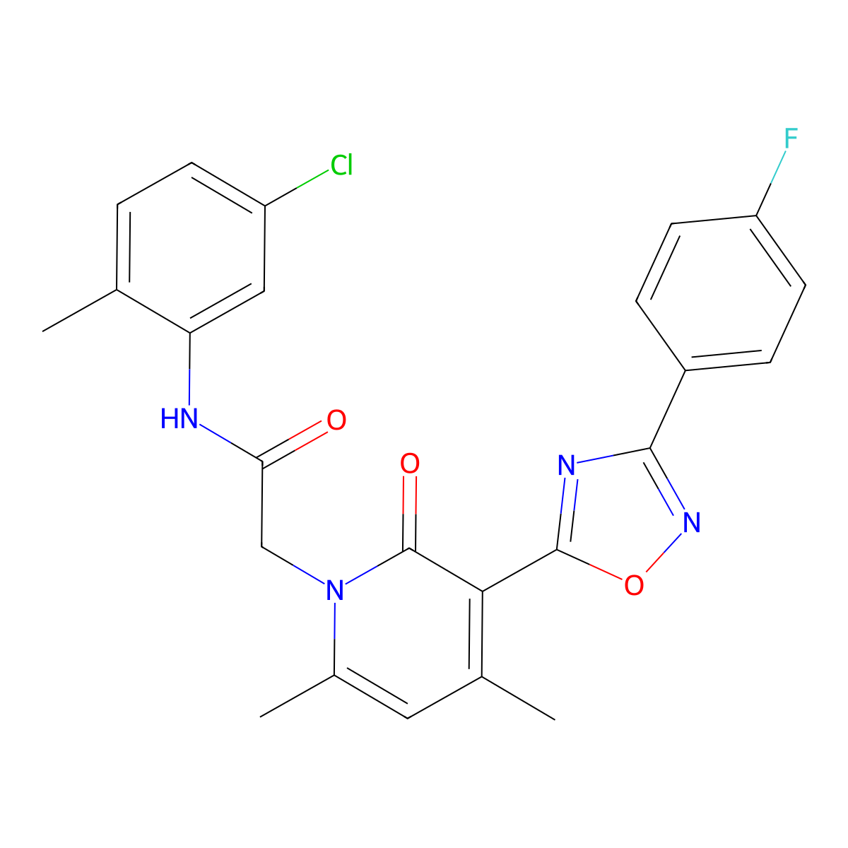 N-(5-chloro-2-methylphenyl)-2-(3-(3-(4-fluorophenyl)-1,2,4-oxadiazol-5-yl)-4,6-dimethyl-2-oxopyridin-1(2H)-yl)acetamide molecular structure, CAS 1021250-91-8