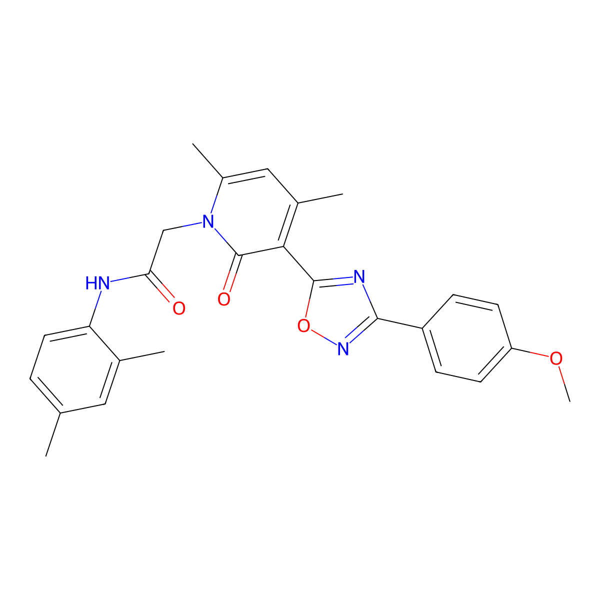 N-(2,4-dimethylphenyl)-2-(3-(3-(4-methoxyphenyl)-1,2,4-oxadiazol-5-yl)-4,6-dimethyl-2-oxopyridin-1(2H)-yl)acetamide molecular structure, CAS 1021250-93-0