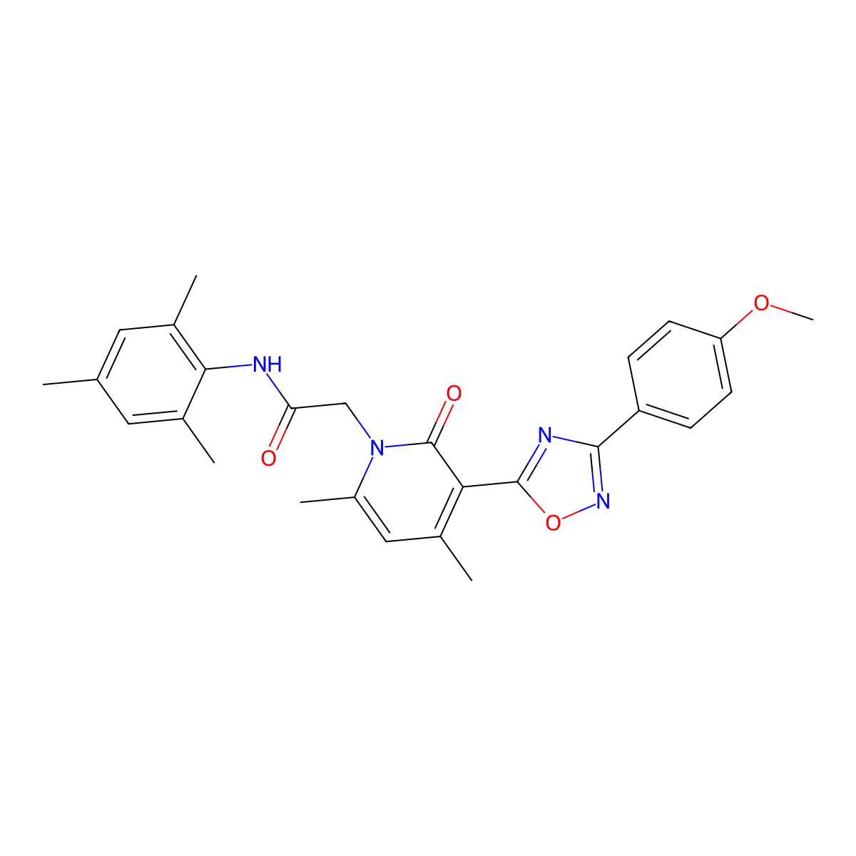 2-{3-[3-(4-methoxyphenyl)-1,2,4-oxadiazol-5-yl]-4,6-dimethyl-2-oxo-1,2-dihydropyridin-1-yl}-N-(2,4,6-trimethylphenyl)acetamide molecular structure, CAS 1021250-95-2