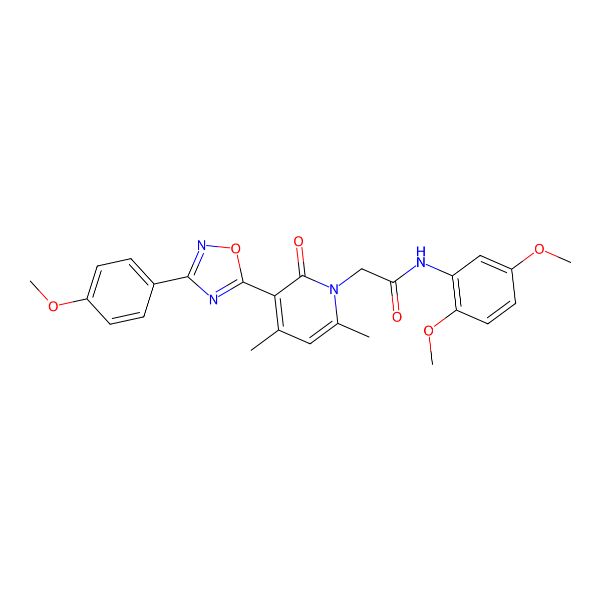 N-(2,5-dimethoxyphenyl)-2-(3-(3-(4-methoxyphenyl)-1,2,4-oxadiazol-5-yl)-4,6-dimethyl-2-oxopyridin-1(2H)-yl)acetamide molecular structure, CAS 1021250-97-4