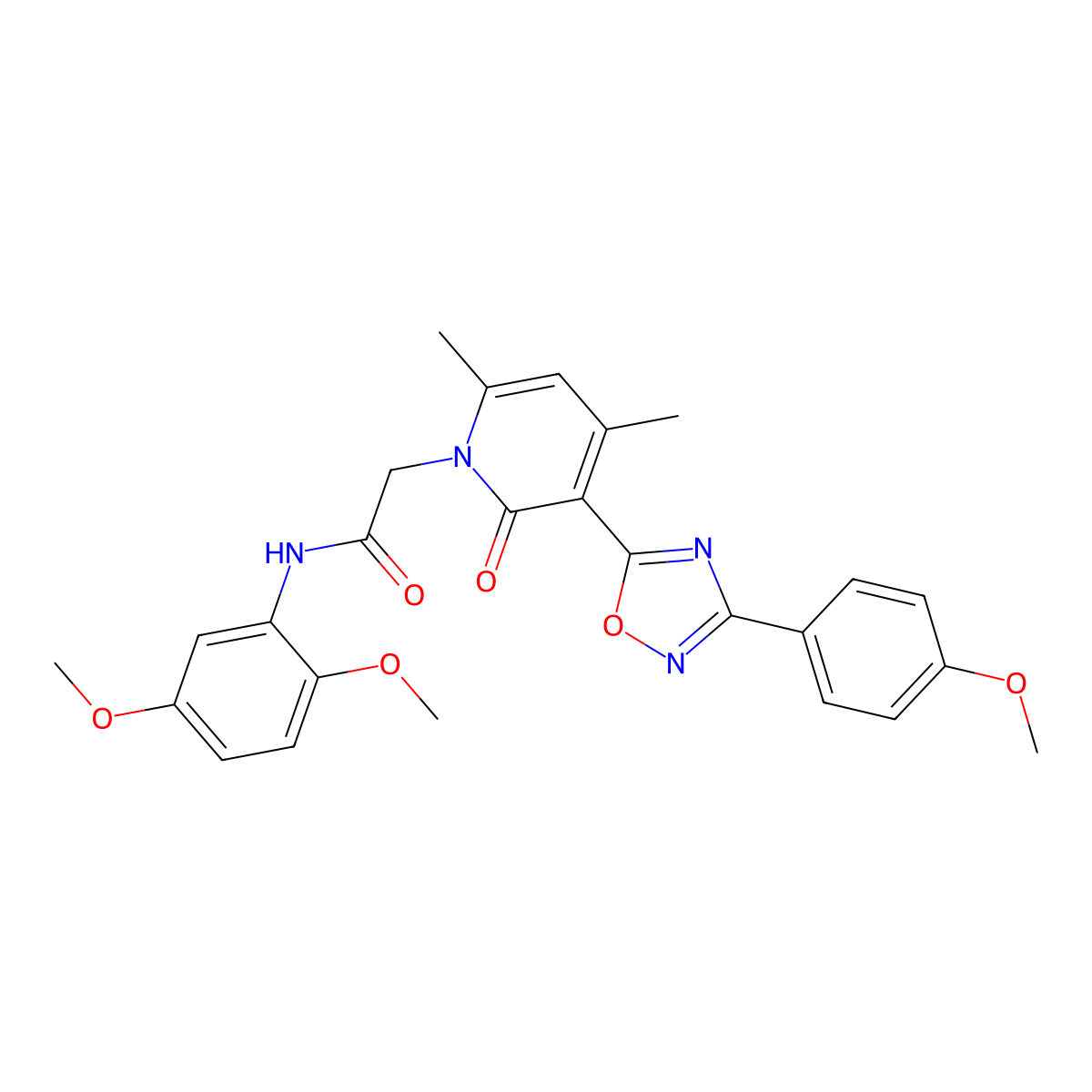 N-(2,5-dimethoxyphenyl)-2-(3-(3-(4-methoxyphenyl)-1,2,4-oxadiazol-5-yl)-4,6-dimethyl-2-oxopyridin-1(2H)-yl)acetamide molecular structure, CAS 1021250-97-4