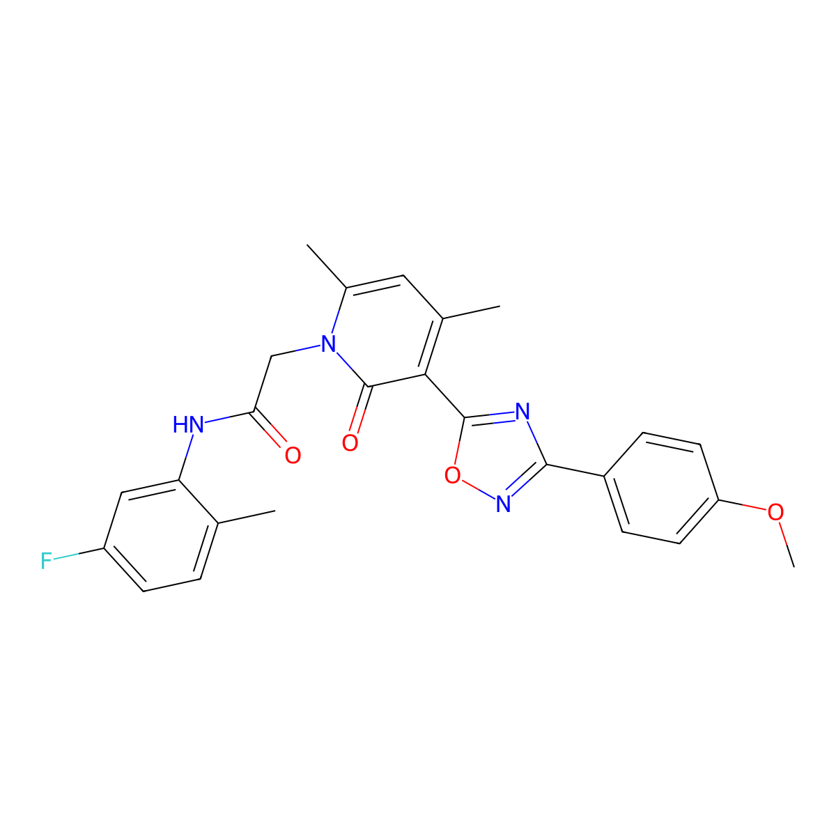 N-(5-fluoro-2-methylphenyl)-2-(3-(3-(4-methoxyphenyl)-1,2,4-oxadiazol-5-yl)-4,6-dimethyl-2-oxopyridin-1(2H)-yl)acetamide molecular structure, CAS 1021251-01-3