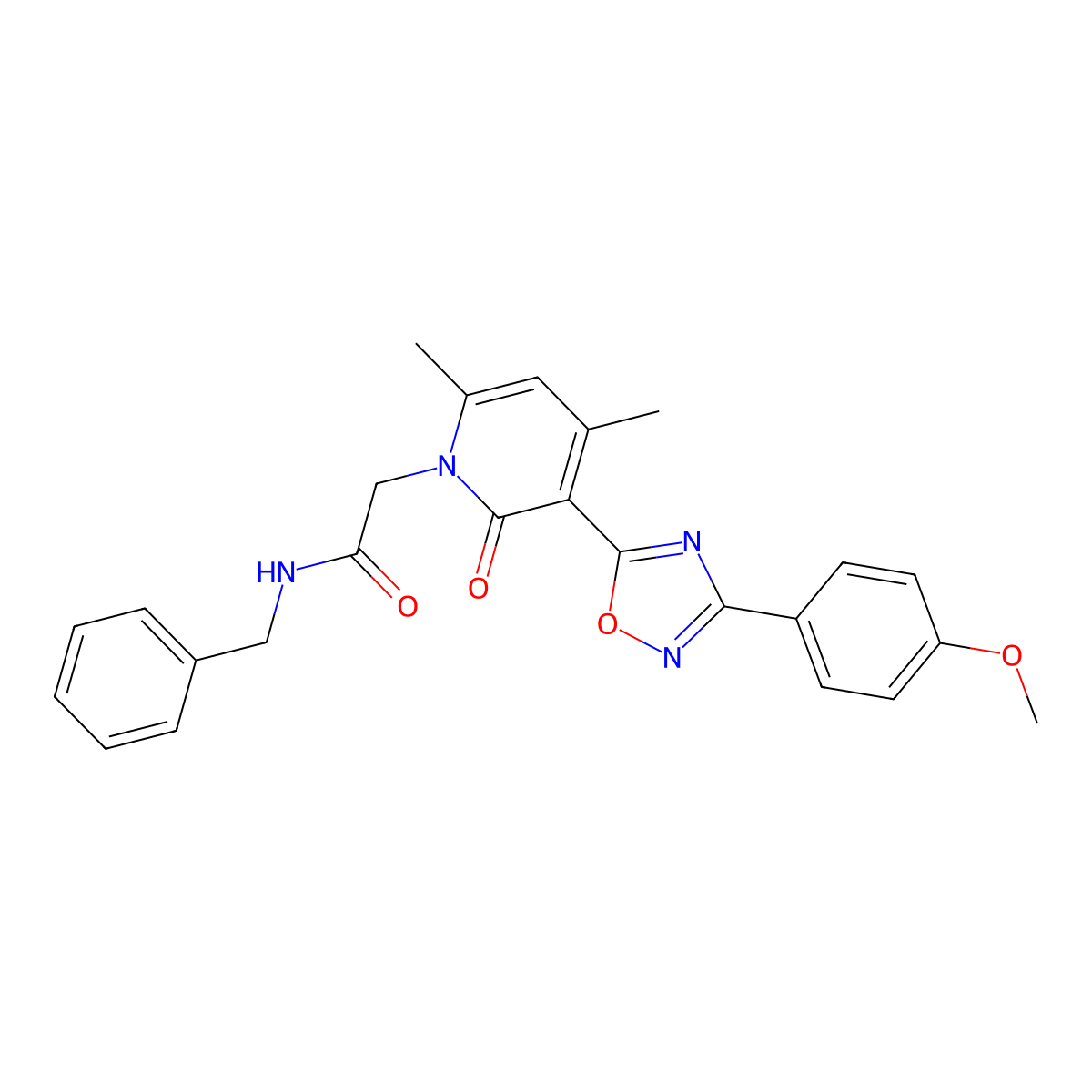 N-benzyl-2-{3-[3-(4-methoxyphenyl)-1,2,4-oxadiazol-5-yl]-4,6-dimethyl-2-oxo-1,2-dihydropyridin-1-yl}acetamide molecular structure, CAS 1021251-04-6