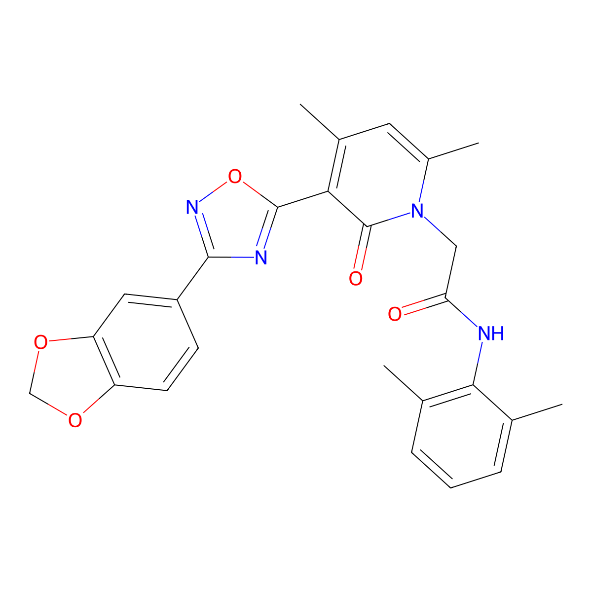 2-(3-(3-(benzo[d][1,3]dioxol-5-yl)-1,2,4-oxadiazol-5-yl)-4,6-dimethyl-2-oxopyridin-1(2H)-yl)-N-(2,6-dimethylphenyl)acetamide molecular structure, CAS 1021251-06-8