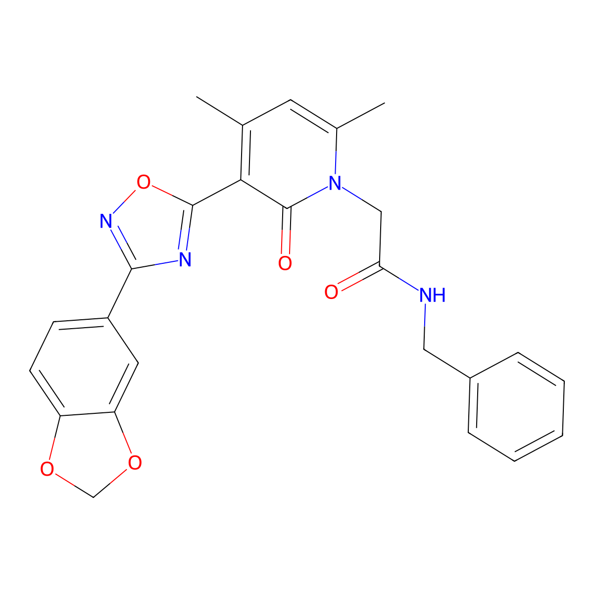 2-(3-(3-(benzo[d][1,3]dioxol-5-yl)-1,2,4-oxadiazol-5-yl)-4,6-dimethyl-2-oxopyridin-1(2H)-yl)-N-benzylacetamide molecular structure, CAS 1021251-11-5