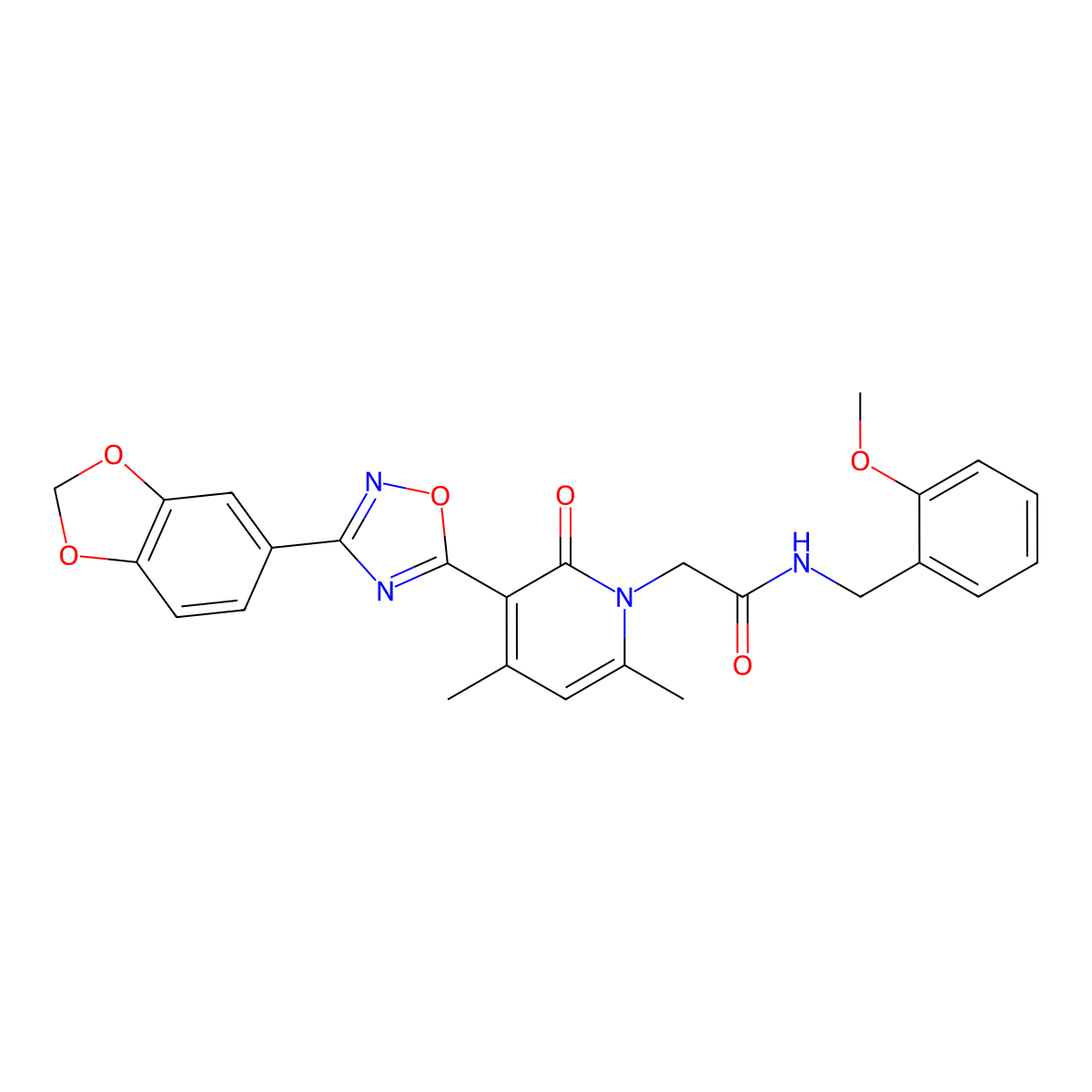 2-(3-(3-(benzo[d][1,3]dioxol-5-yl)-1,2,4-oxadiazol-5-yl)-4,6-dimethyl-2-oxopyridin-1(2H)-yl)-N-(2-methoxybenzyl)acetamide molecular structure, CAS 1021251-14-8