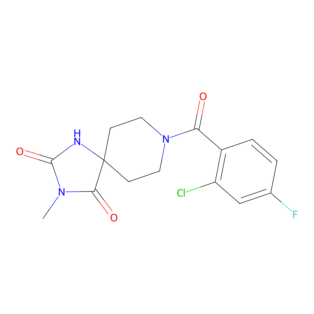 8-(2-Chloro-4-fluorobenzoyl)-3-methyl-1,3,8-triazaspiro[4.5]decane-2,4-dione molecular structure, CAS 1021251-15-9