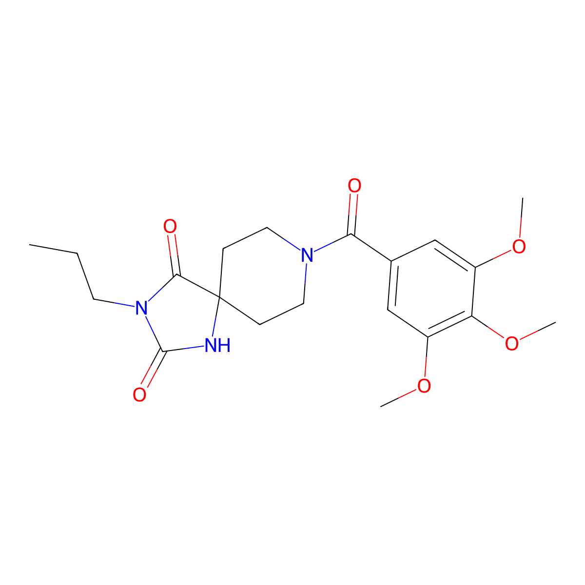 3-Propyl-8-(3,4,5-trimethoxybenzoyl)-1,3,8-triazaspiro[4.5]decane-2,4-dione molecular structure, CAS 1021251-21-7