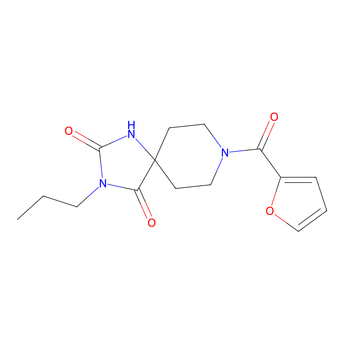8-(Furan-2-carbonyl)-3-propyl-1,3,8-triazaspiro[4.5]decane-2,4-dione molecular structure, CAS 1021251-37-5
