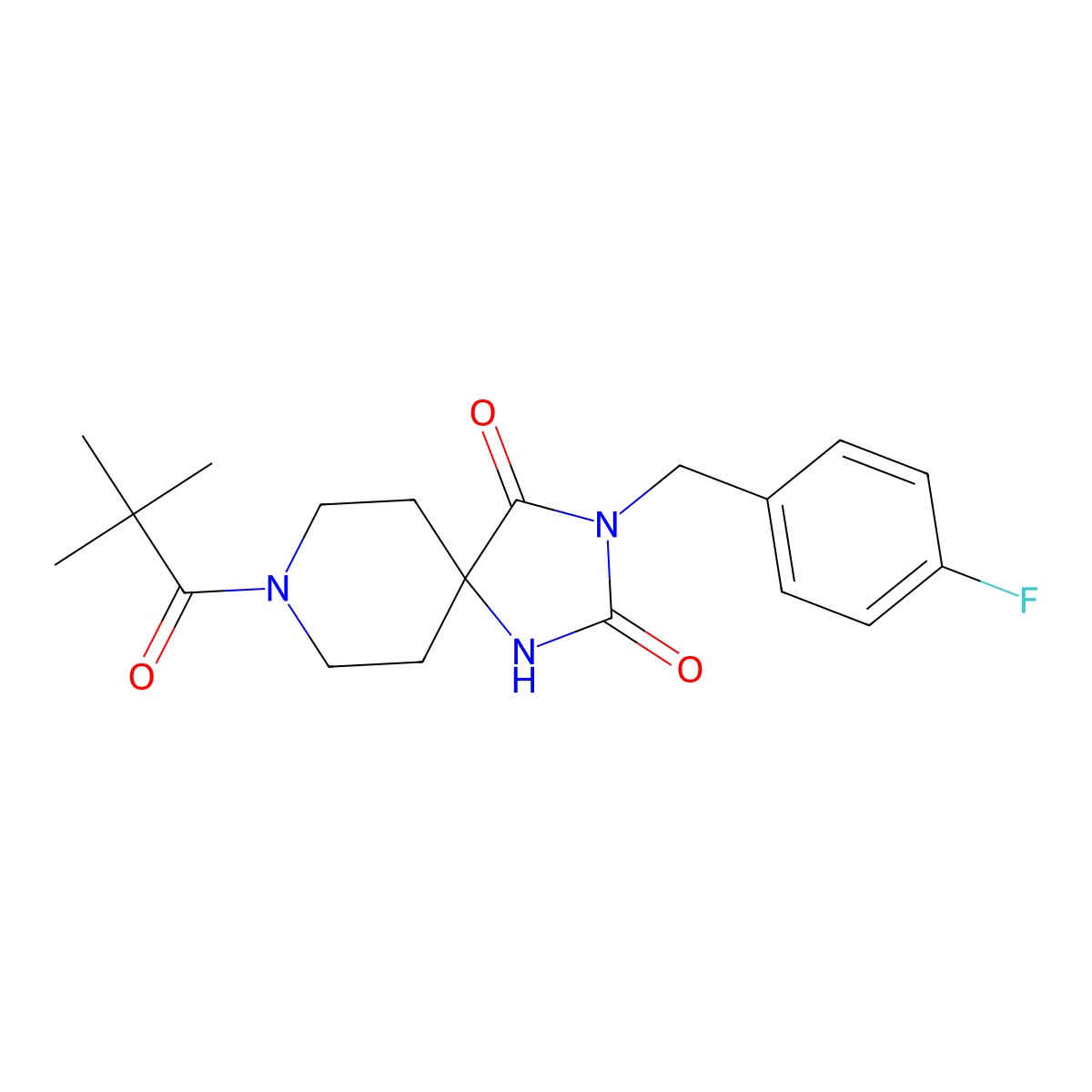 8-(2,2-Dimethylpropanoyl)-3-[(4-fluorophenyl)methyl]-1,3,8-triazaspiro[4.5]decane-2,4-dione molecular structure, CAS 1021251-46-6