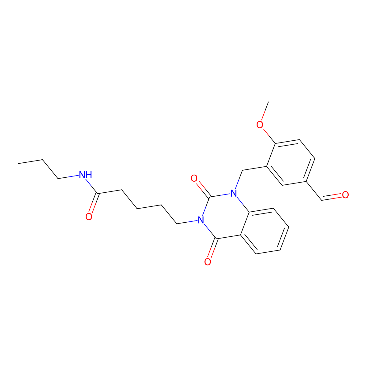5-{1-[(5-formyl-2-methoxyphenyl)methyl]-2,4-dioxo-1,2,3,4-tetrahydroquinazolin-3-yl}-N-propylpentanamide molecular structure, CAS 1021251-70-6