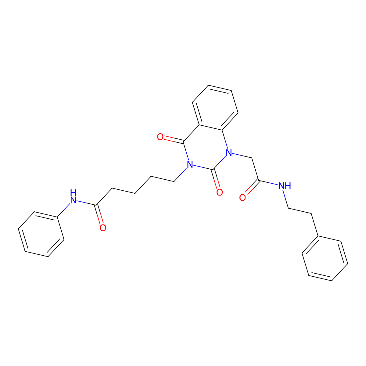 5-(2,4-dioxo-1-(2-oxo-2-(phenethylamino)ethyl)-1,2-dihydroquinazolin-3(4H)-yl)-N-phenylpentanamide molecular structure, CAS 1021251-72-8