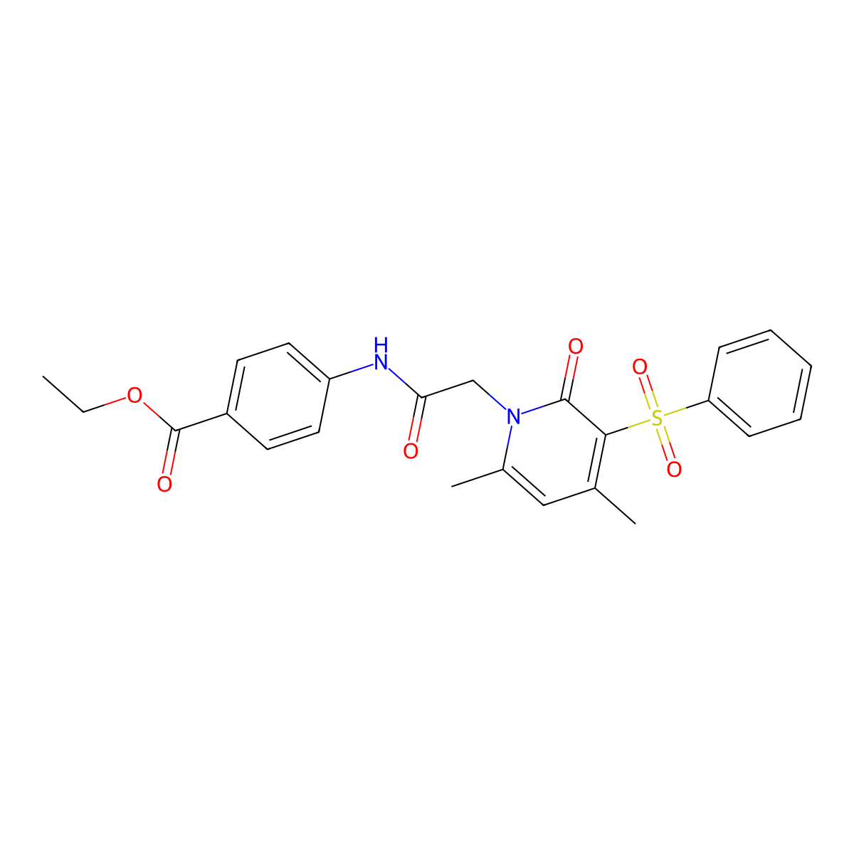 Ethyl 4-{2-[3-(benzenesulfonyl)-4,6-dimethyl-2-oxo-1,2-dihydropyridin-1-yl]acetamido}benzoate molecular structure, CAS 1021251-74-0