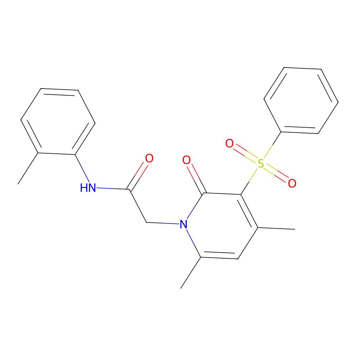 2-[4,6-dimethyl-2-oxo-3-(phenylsulfonyl)pyridin-1(2H)-yl]-N-(2-methylphenyl)acetamide molecular structure, CAS 1021251-76-2