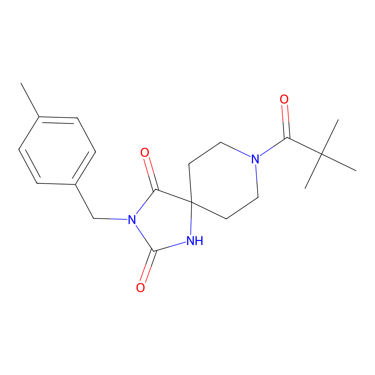 8-(2,2-Dimethylpropanoyl)-3-[(4-methylphenyl)methyl]-1,3,8-triazaspiro[4.5]decane-2,4-dione molecular structure, CAS 1021251-77-3