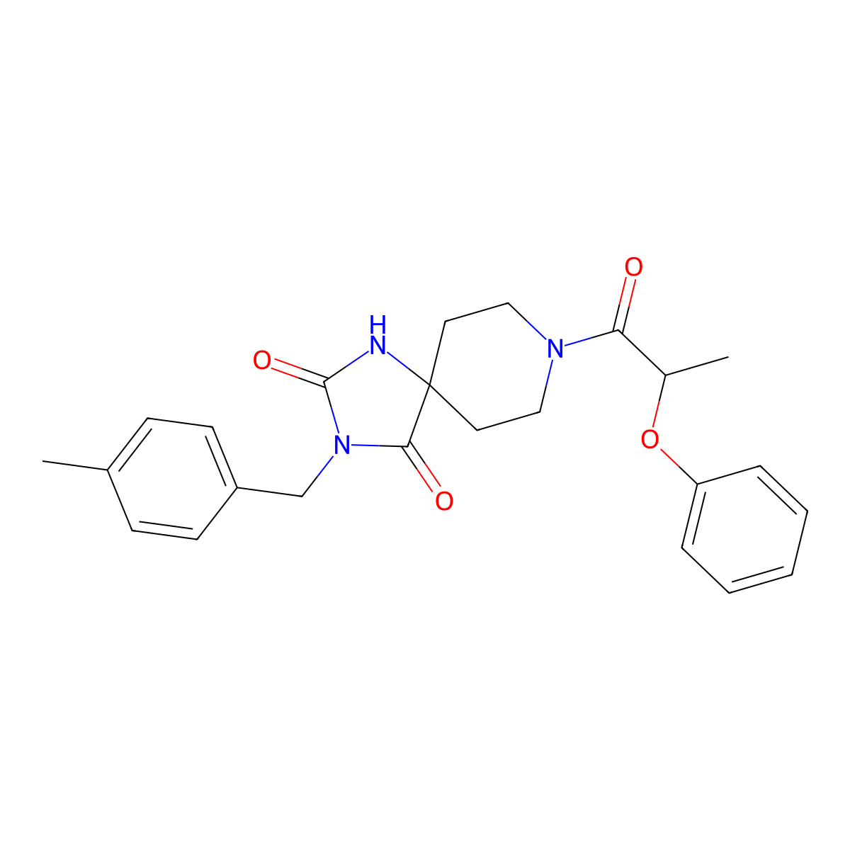 3-(4-Methylbenzyl)-8-(2-phenoxypropanoyl)-1,3,8-triazaspiro[4.5]decane-2,4-dione molecular structure, CAS 1021251-88-6