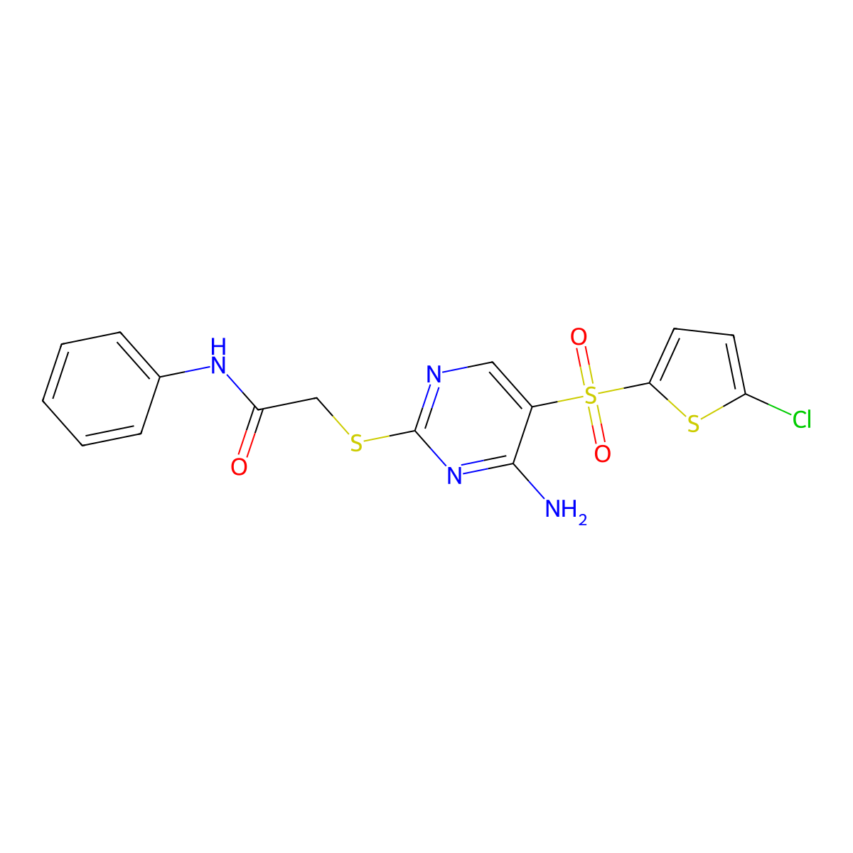 2-({4-amino-5-[(5-chlorothiophen-2-yl)sulfonyl]pyrimidin-2-yl}sulfanyl)-N-phenylacetamide molecular structure, CAS 1021251-90-0