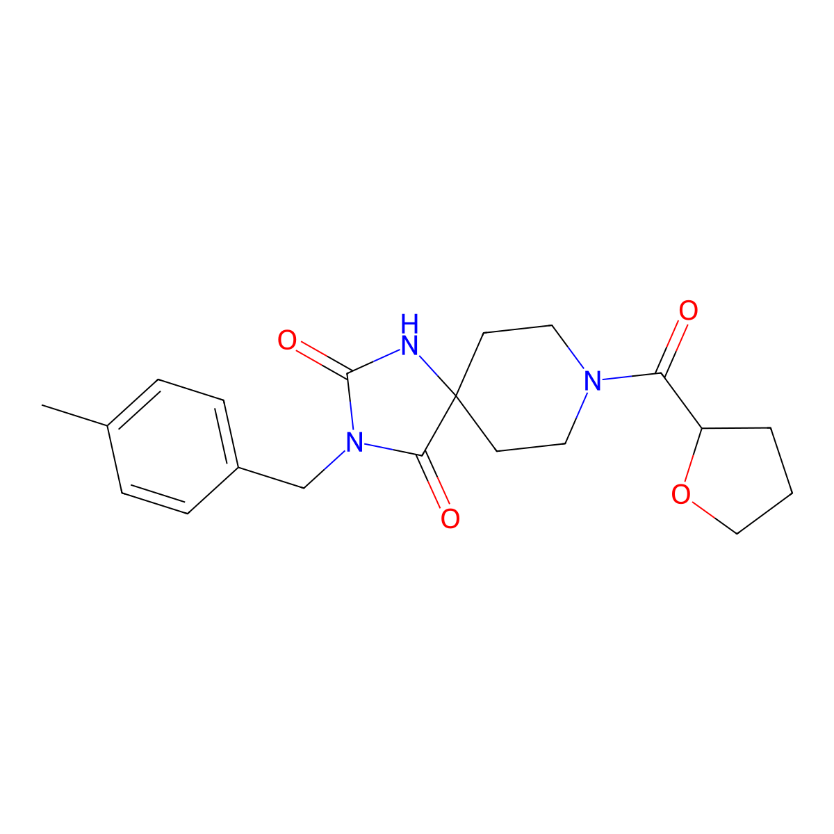 3-(4-Methylbenzyl)-8-(tetrahydrofuran-2-carbonyl)-1,3,8-triazaspiro[4.5]decane-2,4-dione molecular structure, CAS 1021251-96-6