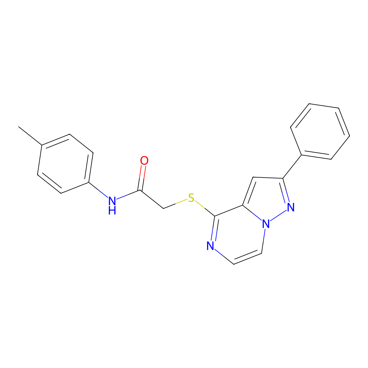 N-(4-Methylphenyl)-2-({2-phenylpyrazolo[1,5-A]pyrazin-4-YL}sulfanyl)acetamide molecular structure, CAS 1021251-98-8