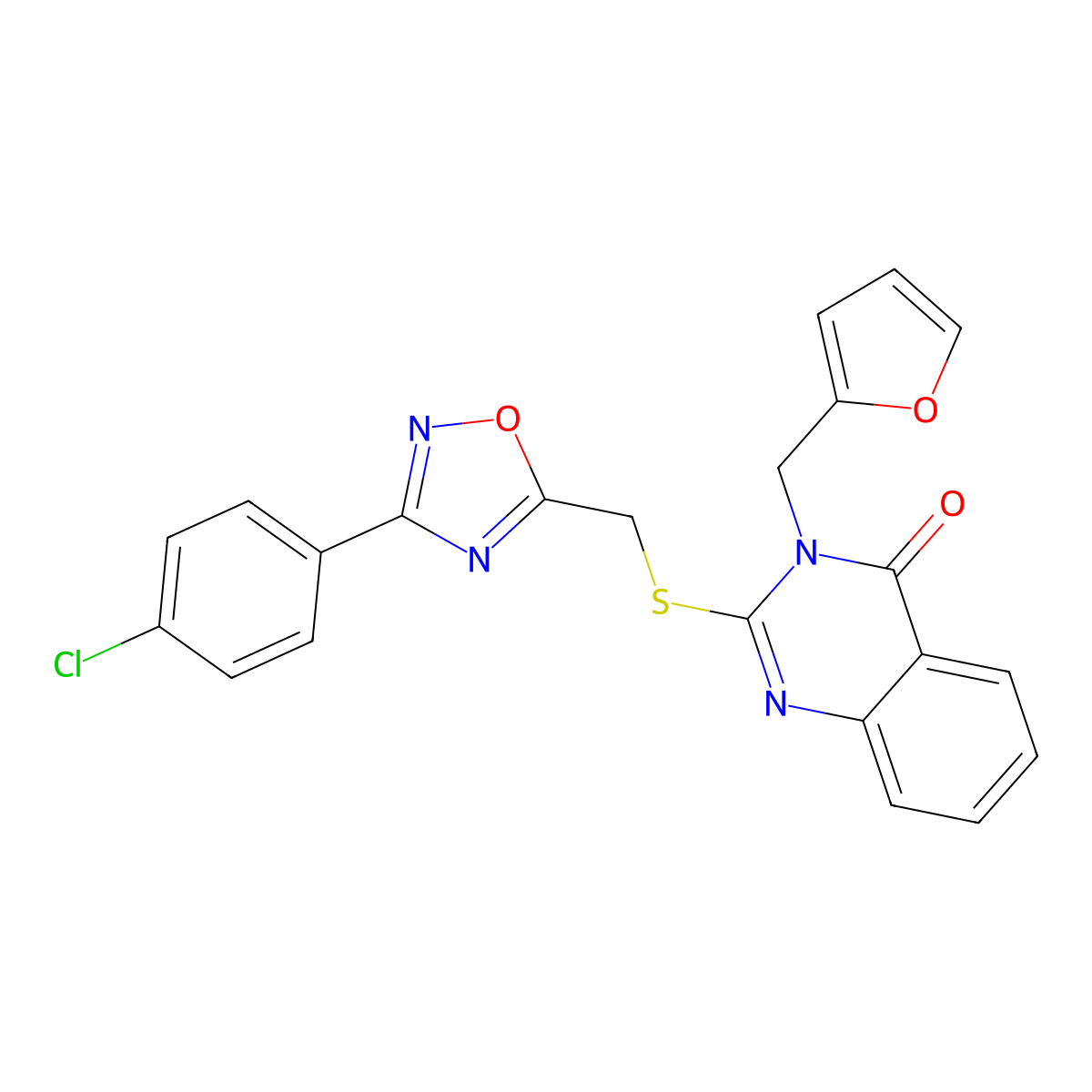 2-(((3-(4-chlorophenyl)-1,2,4-oxadiazol-5-yl)methyl)thio)-3-(furan-2-ylmethyl)quinazolin-4(3H)-one molecular structure, CAS 1021252-01-6