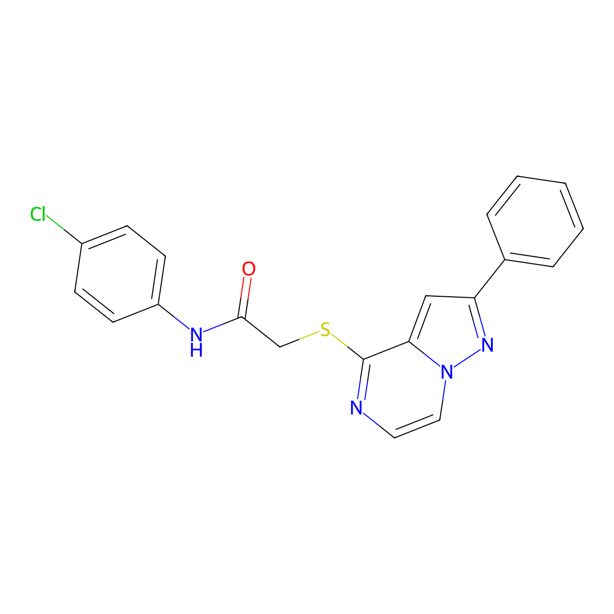 N-(4-chlorophenyl)-2-[(2-phenylpyrazolo[1,5-a]pyrazin-4-yl)thio]acetamide molecular structure, CAS 1021252-02-7