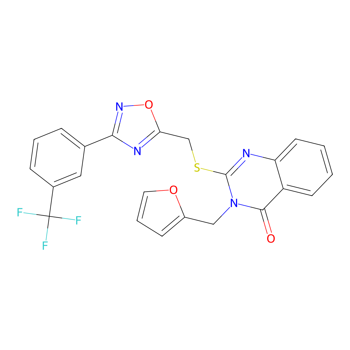 3-(furan-2-ylmethyl)-2-(((3-(3-(trifluoromethyl)phenyl)-1,2,4-oxadiazol-5-yl)methyl)thio)quinazolin-4(3H)-one molecular structure, CAS 1021252-03-8