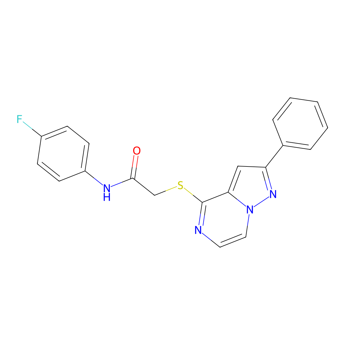 N-(4-fluorophenyl)-2-[(2-phenylpyrazolo[1,5-a]pyrazin-4-yl)thio]acetamide molecular structure, CAS 1021252-04-9