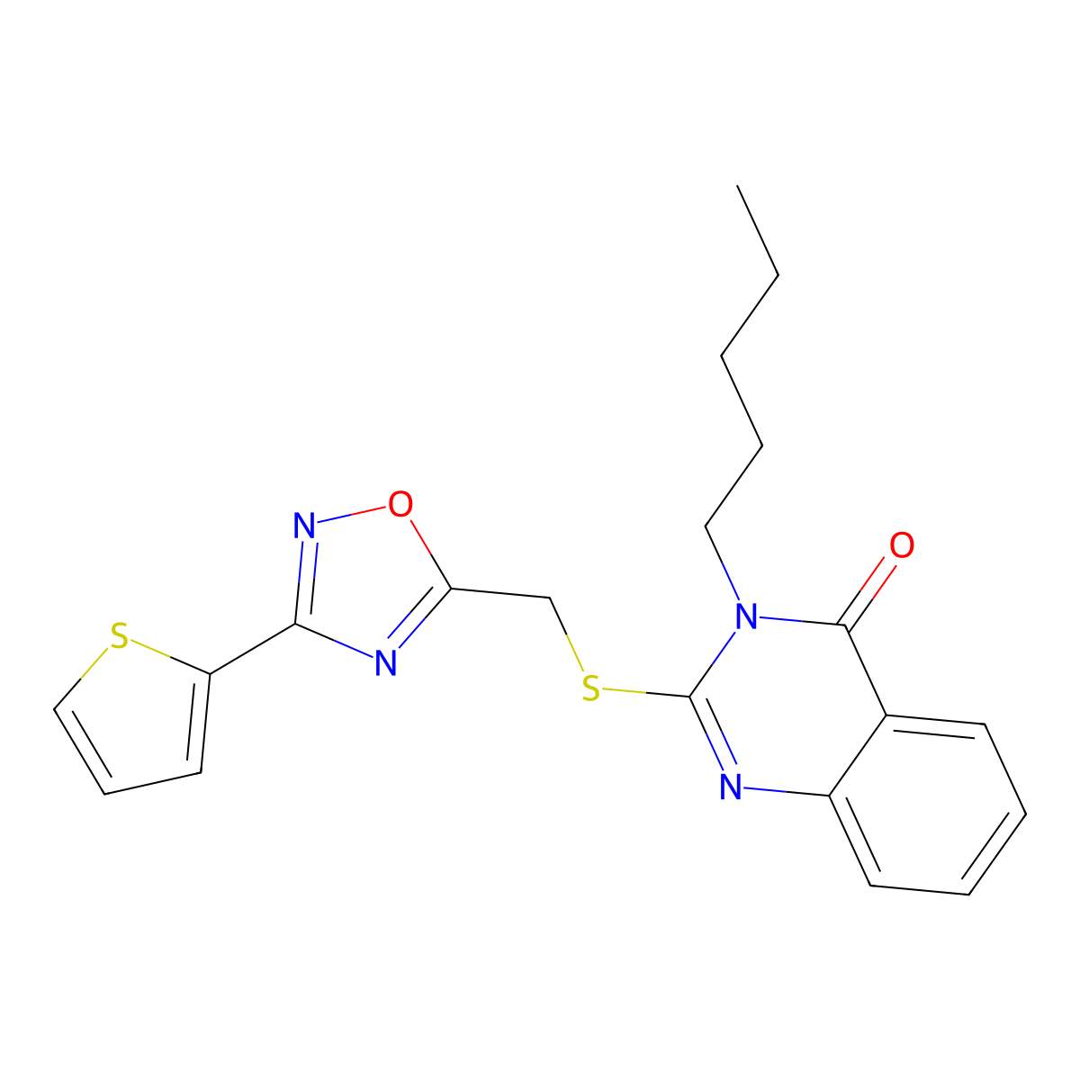 3-Pentyl-2-({[3-(thiophen-2-yl)-1,2,4-oxadiazol-5-yl]methyl}sulfanyl)-3,4-dihydroquinazolin-4-one molecular structure, CAS 1021252-07-2