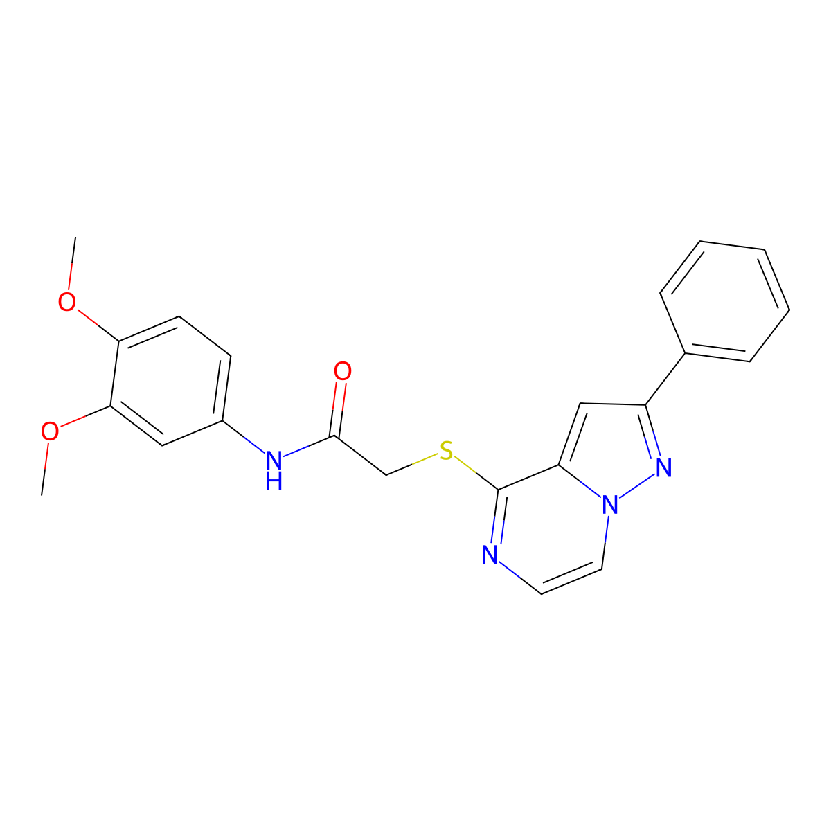 N-(3,4-Dimethoxyphenyl)-2-({2-phenylpyrazolo[1,5-A]pyrazin-4-YL}sulfanyl)acetamide molecular structure, CAS 1021252-08-3