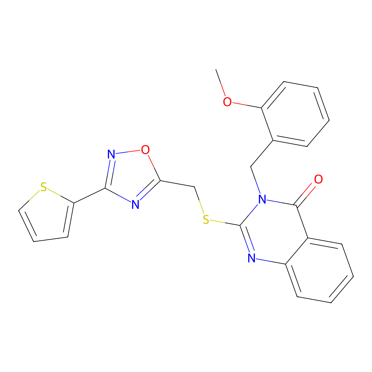 3-[(2-Methoxyphenyl)methyl]-2-({[3-(thiophen-2-yl)-1,2,4-oxadiazol-5-yl]methyl}sulfanyl)-3,4-dihydroquinazolin-4-one molecular structure, CAS 1021252-09-4
