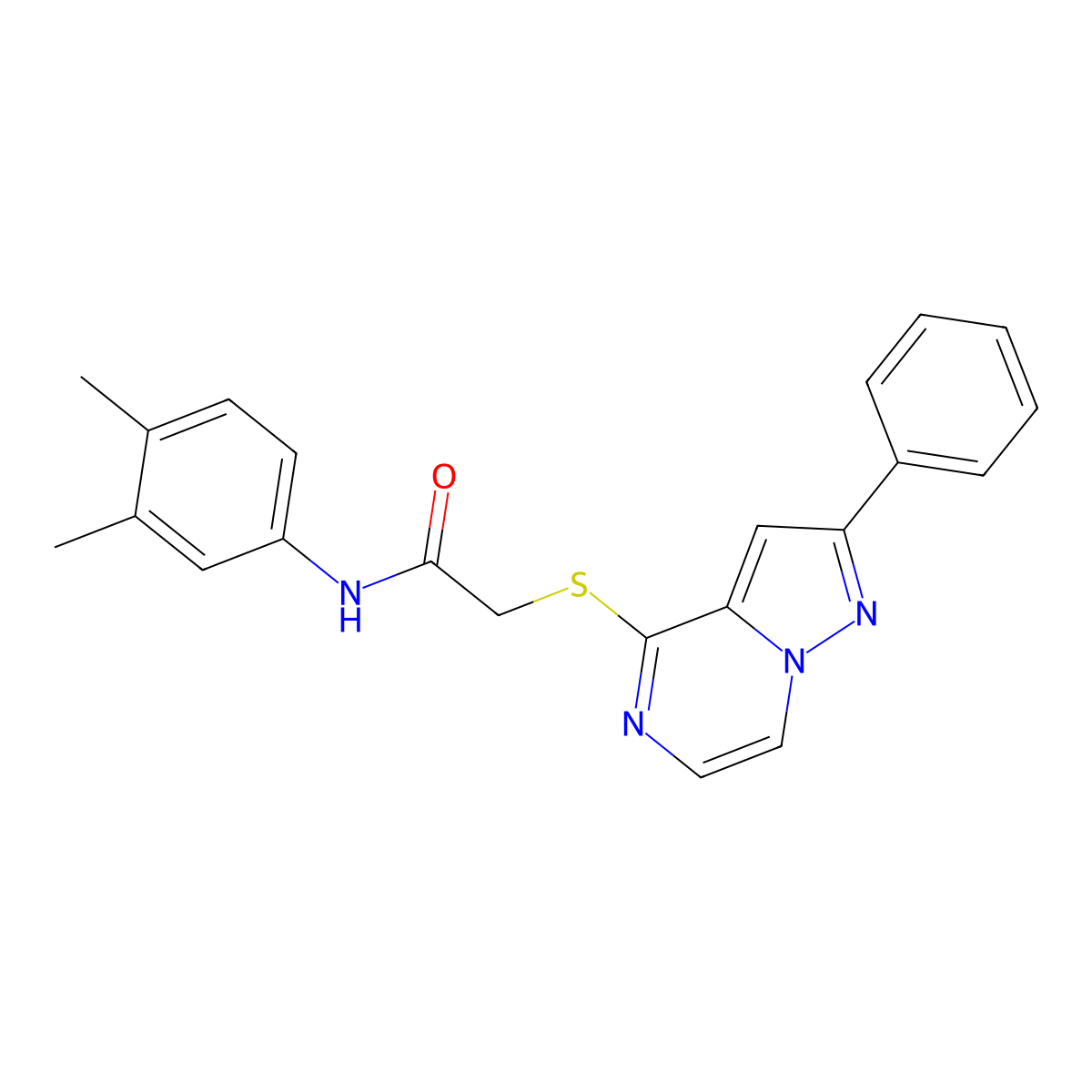 N-(3,4-Dimethylphenyl)-2-({2-phenylpyrazolo[1,5-A]pyrazin-4-YL}sulfanyl)acetamide molecular structure, CAS 1021252-12-9