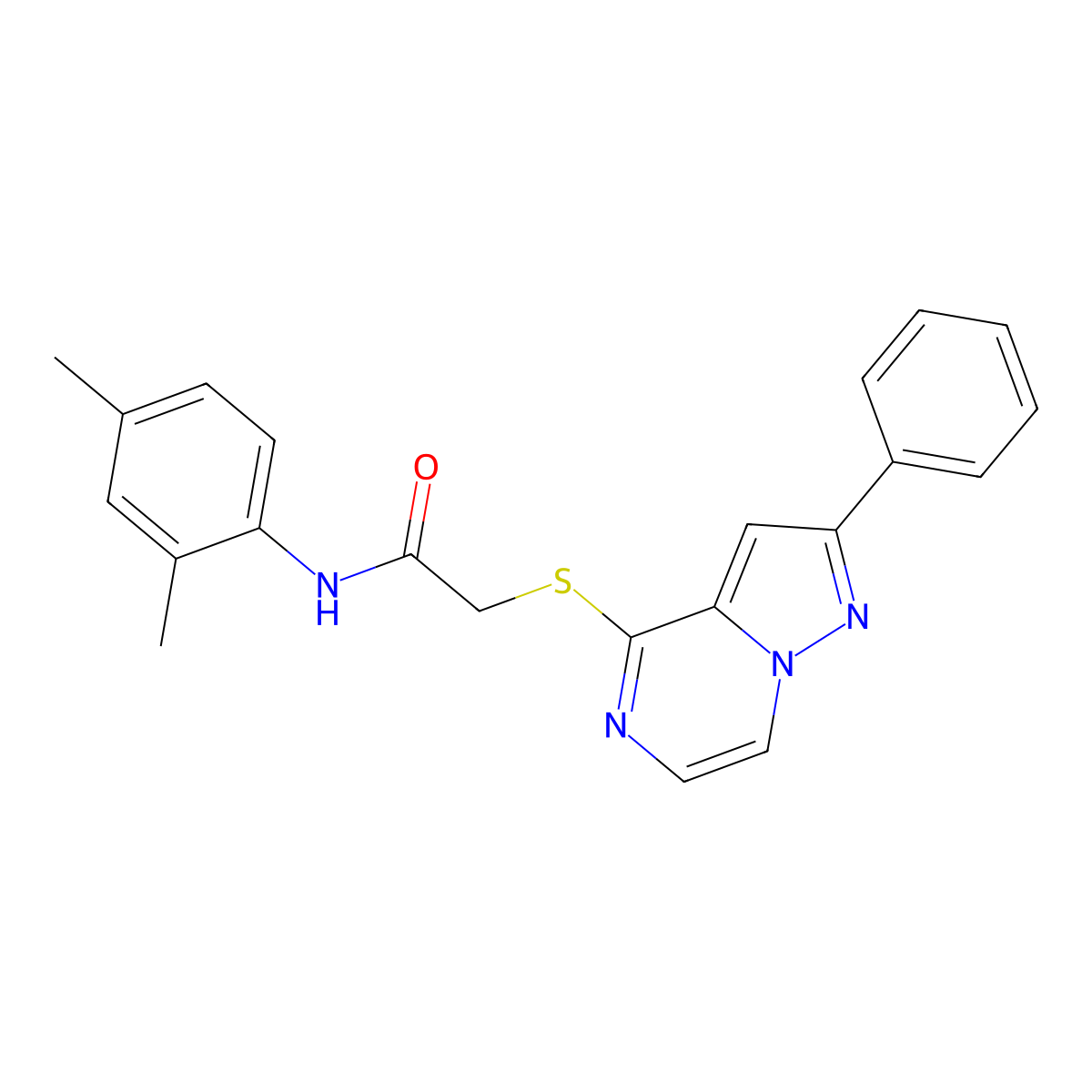 N-(2,4-Dimethylphenyl)-2-({2-phenylpyrazolo[1,5-A]pyrazin-4-YL}sulfanyl)acetamide molecular structure, CAS 1021252-19-6