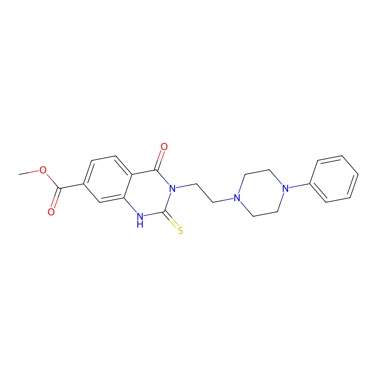 Methyl 4-oxo-3-[2-(4-phenylpiperazin-1-yl)ethyl]-2-sulfanylidene-1,2,3,4-tetrahydroquinazoline-7-carboxylate molecular structure, CAS 1021252-20-9