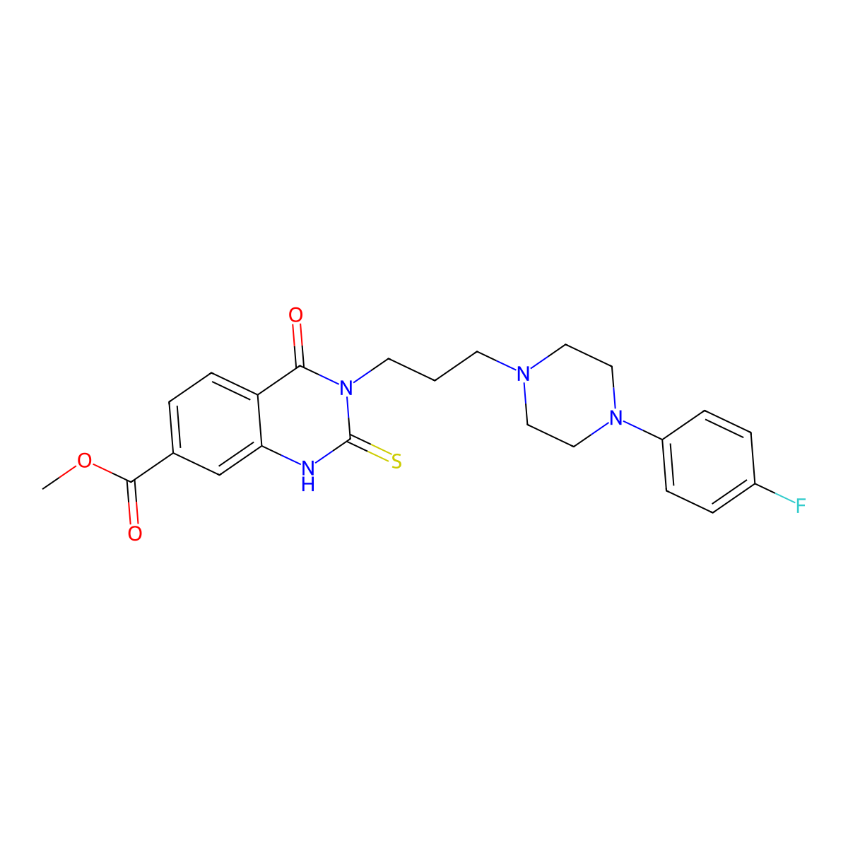 Methyl 3-(3-(4-(4-fluorophenyl)piperazin-1-yl)propyl)-4-oxo-2-thioxo-1,2,3,4-tetrahydroquinazoline-7-carboxylate molecular structure, CAS 1021252-22-1